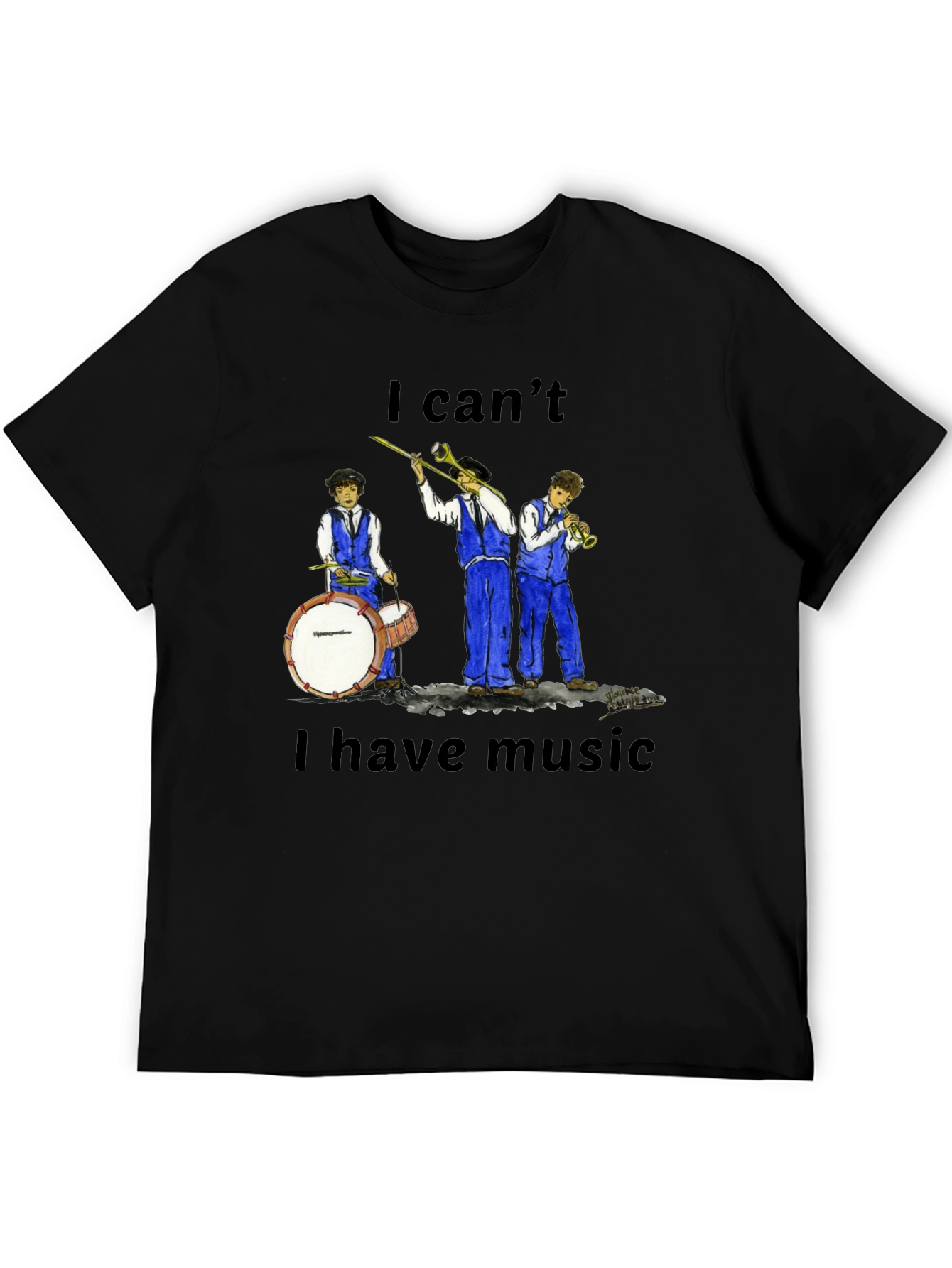 Black I Can't I Have Music T-Shirt view 5