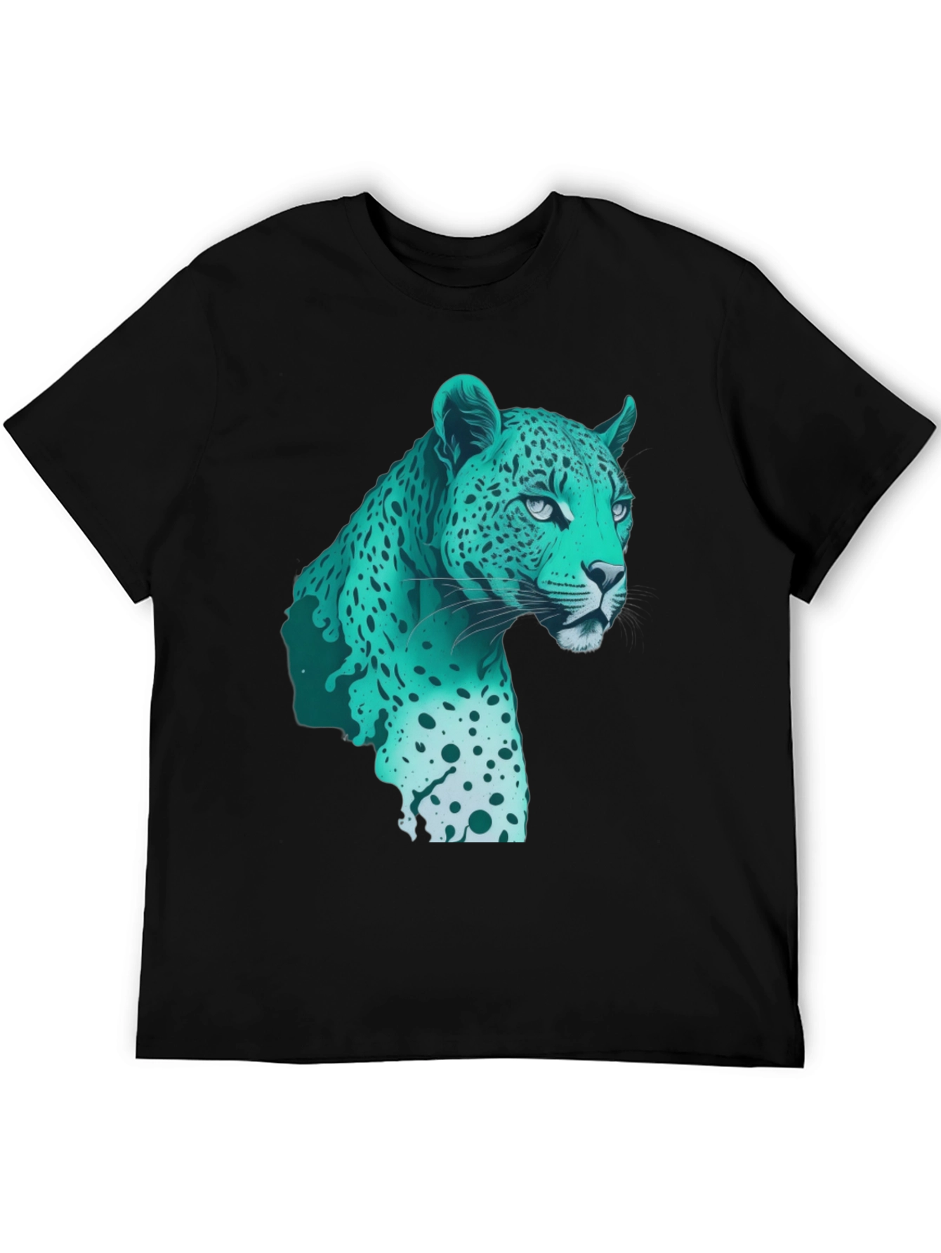 Black Cool Teal Jaguar Graphic Print Black T-Shirt view 5