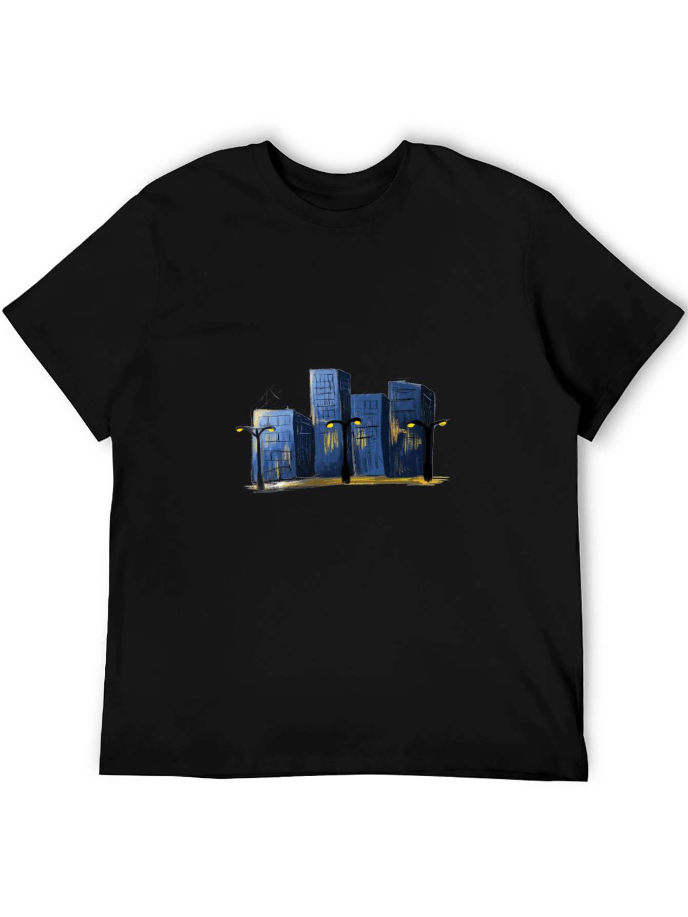 Black Cityscape Graphic Tee - Urban Night Scene view 5