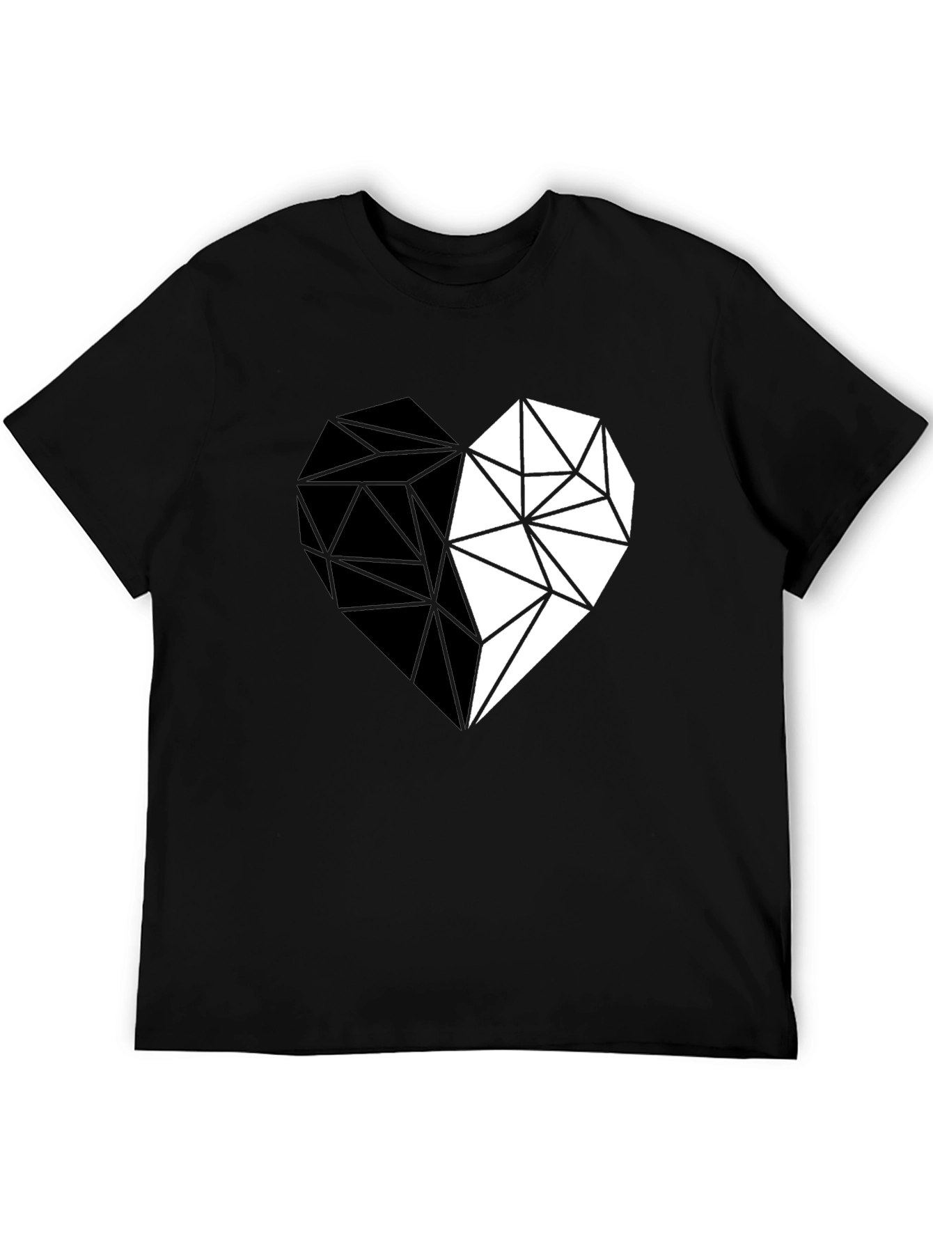Black Geometric Heart Print Black Casual Tee view 5
