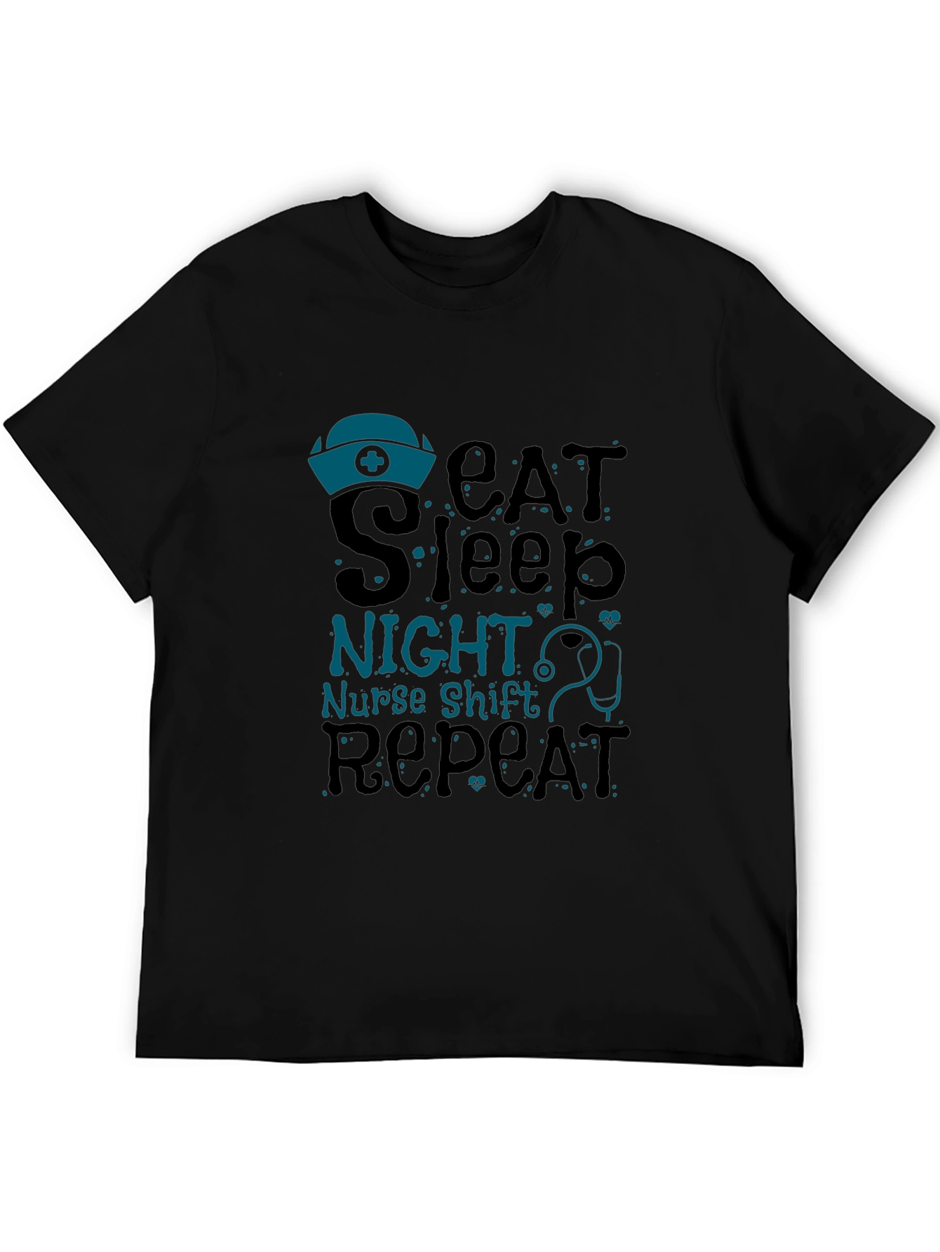 Black Nurse Night Shift T-Shirt - Eat Sleep Repeat view 5