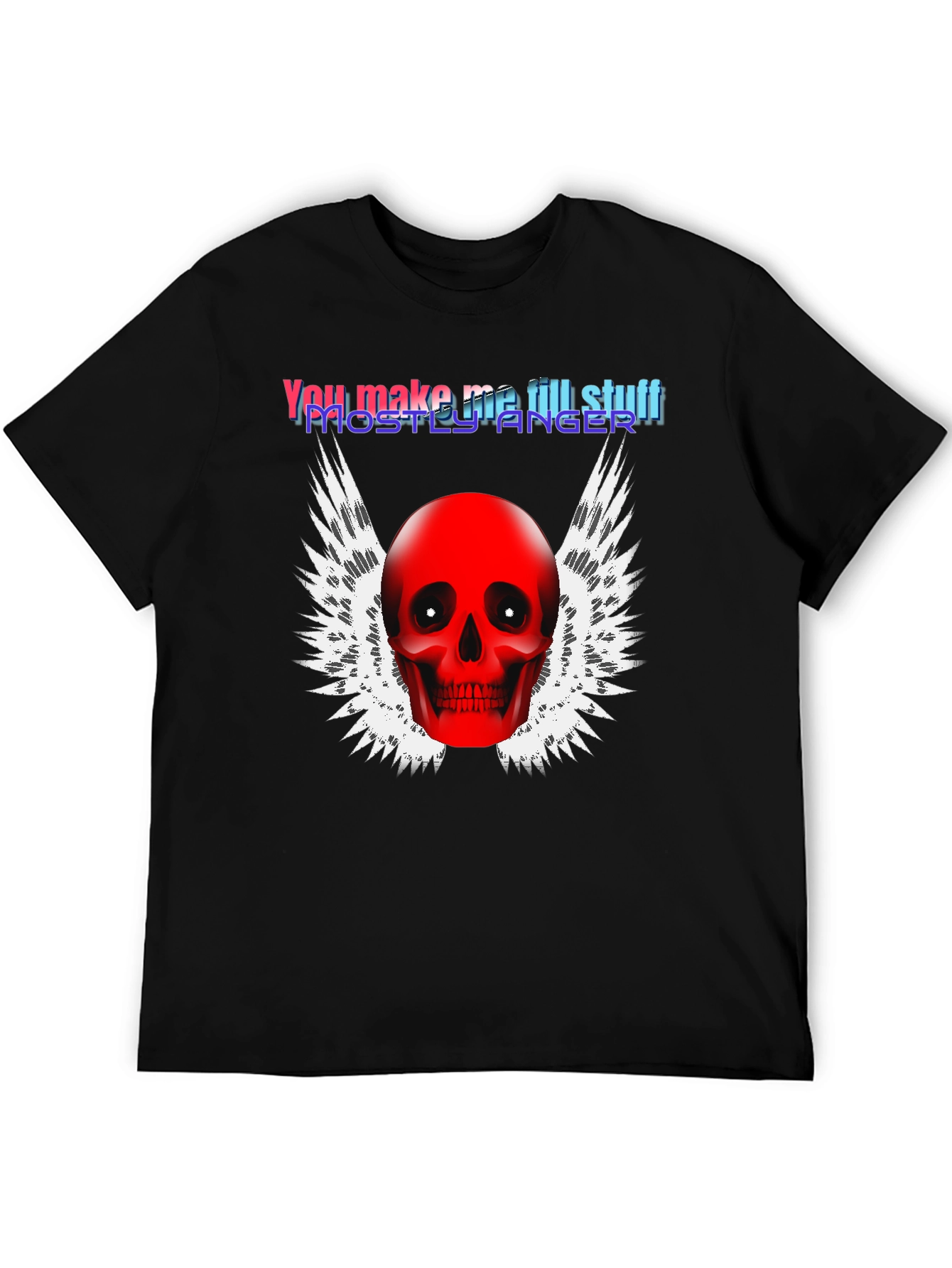 Black Edgy Skull Winged Graphic Print Black T-Shirt view 5