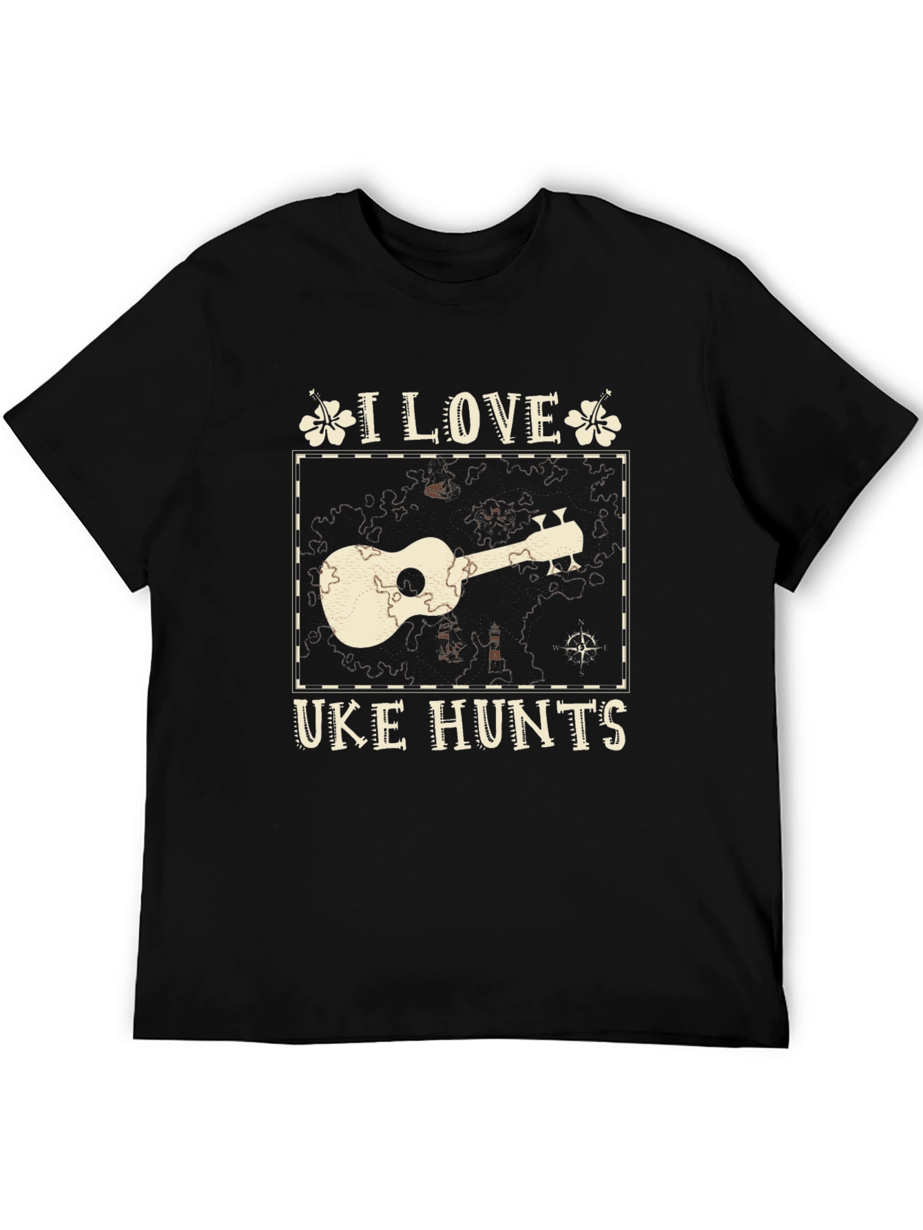 Black I Love Uke Hunts Graphic T-Shirt - Novelty Ukulele Tee view 5