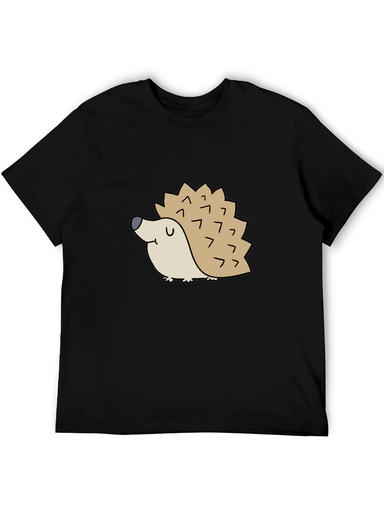 Black Cute Hedgehog Graphic Tee - Black Cotton T-Shirt view 5
