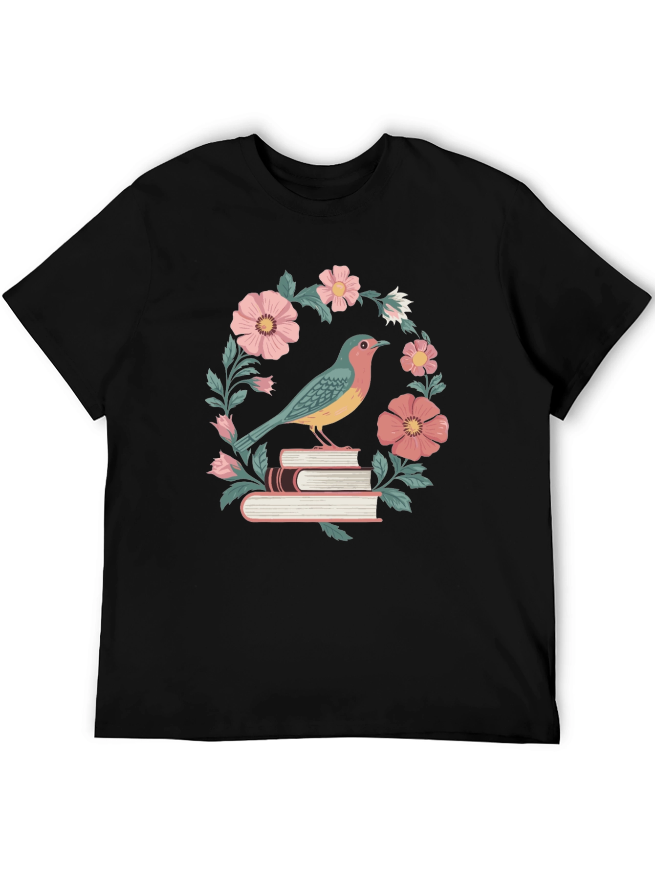 Black Bird on Books Floral T-Shirt view 5