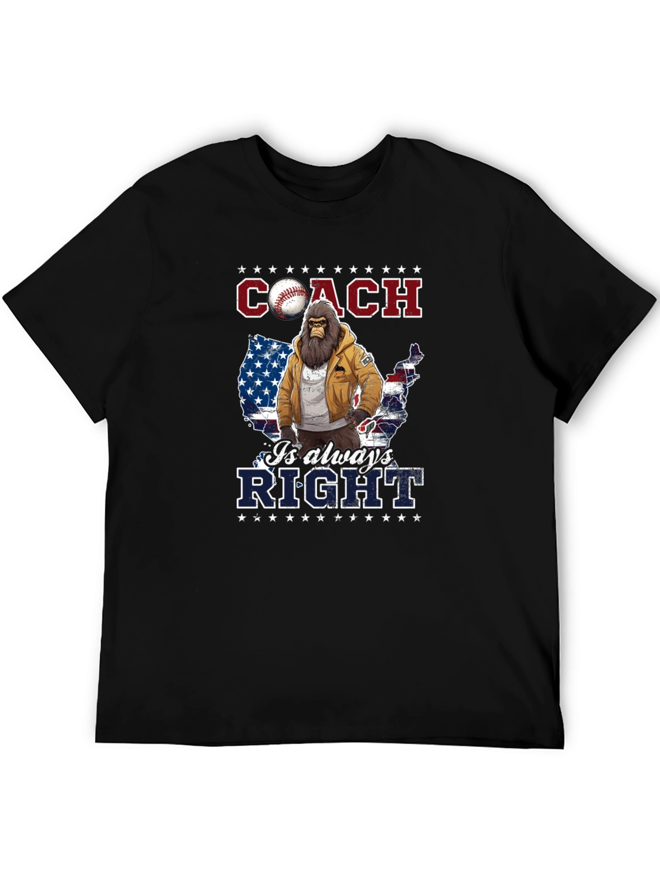 Black Coach is Always Right Bigfoot USA Flag T-Shirt view 5