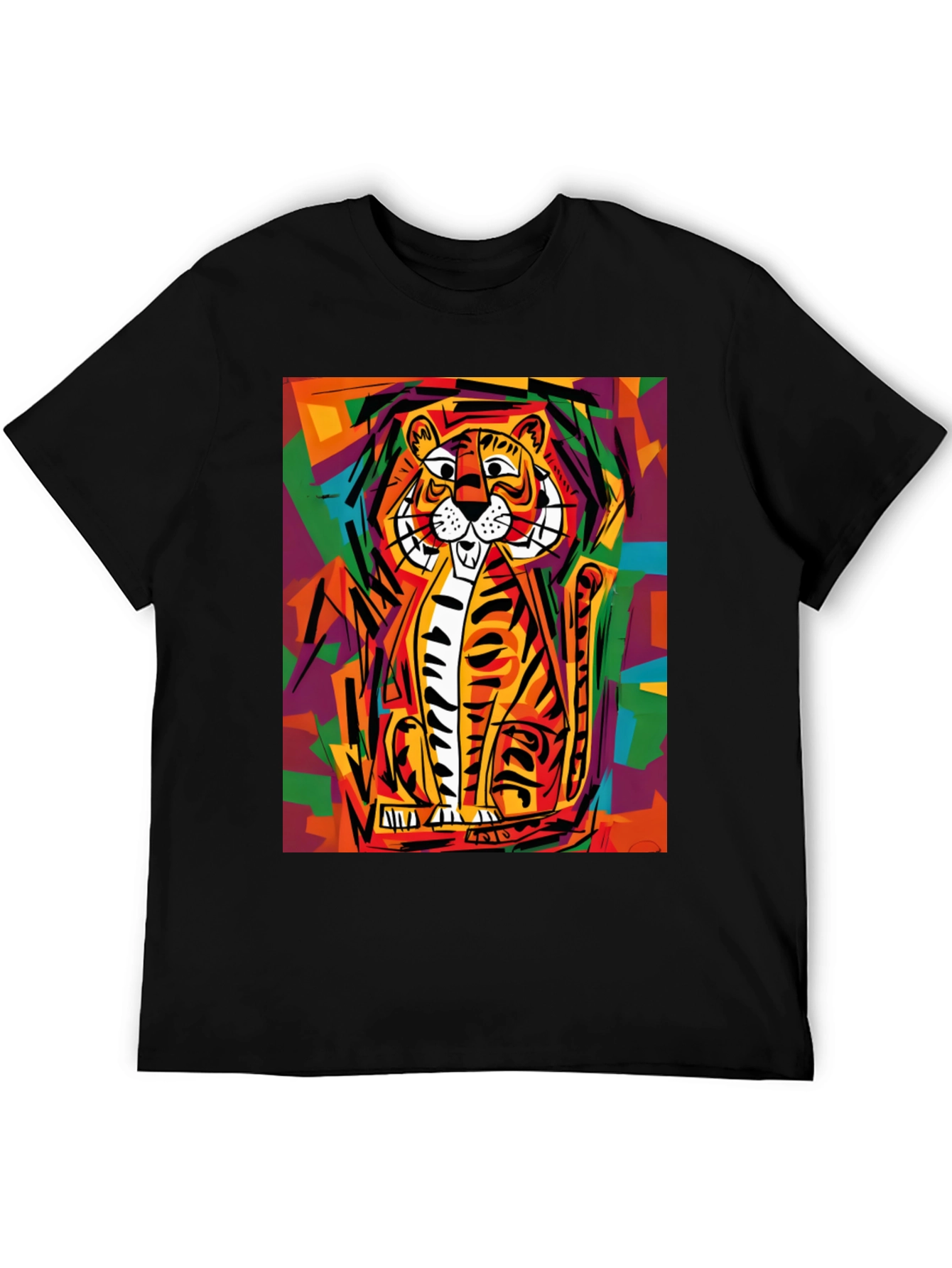 Black Abstract Tiger Graphic Tee - Soft Black Cotton view 5