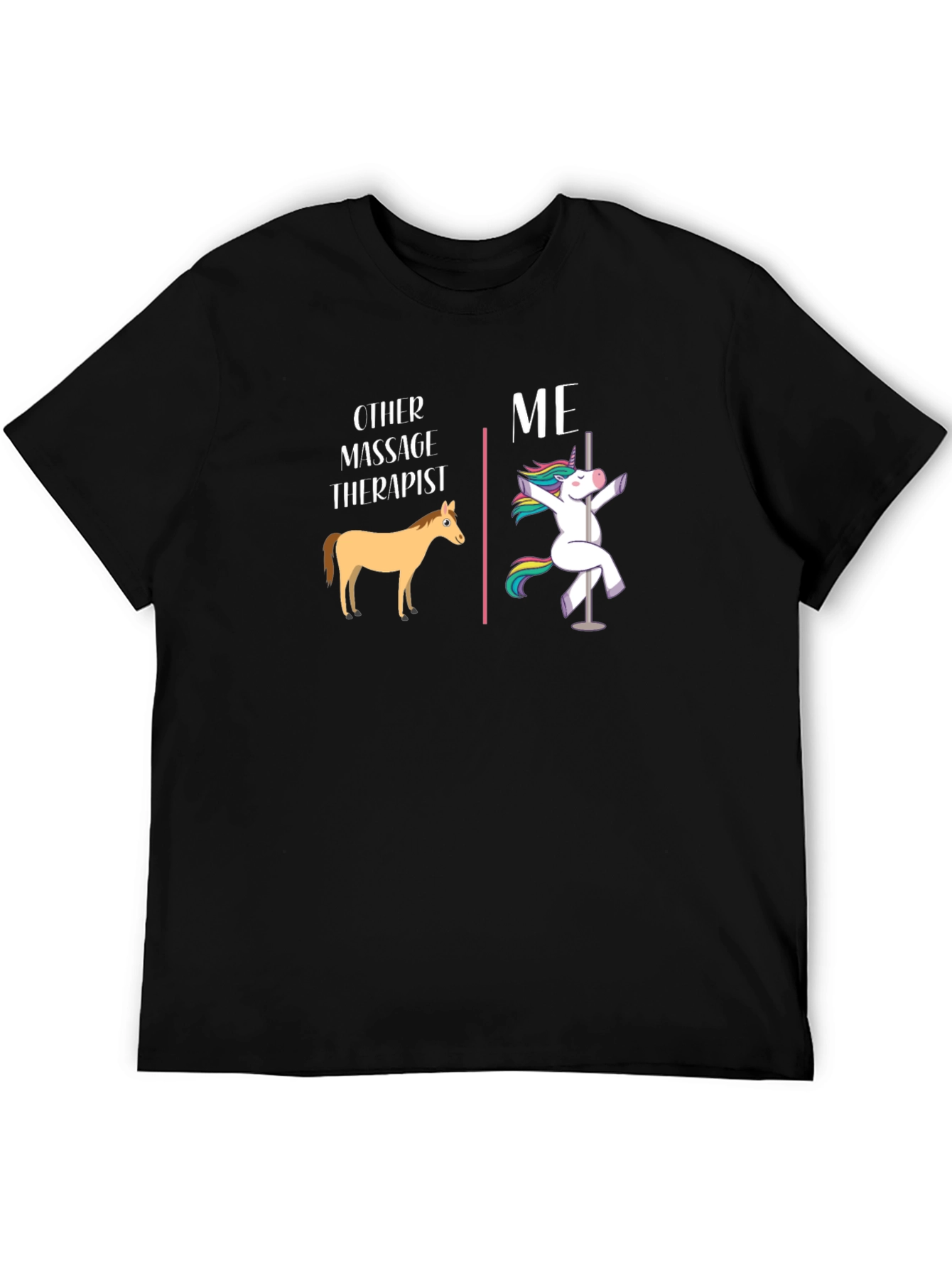 Black Funny Massage Therapist T-Shirt - Horse & Unicorn view 5