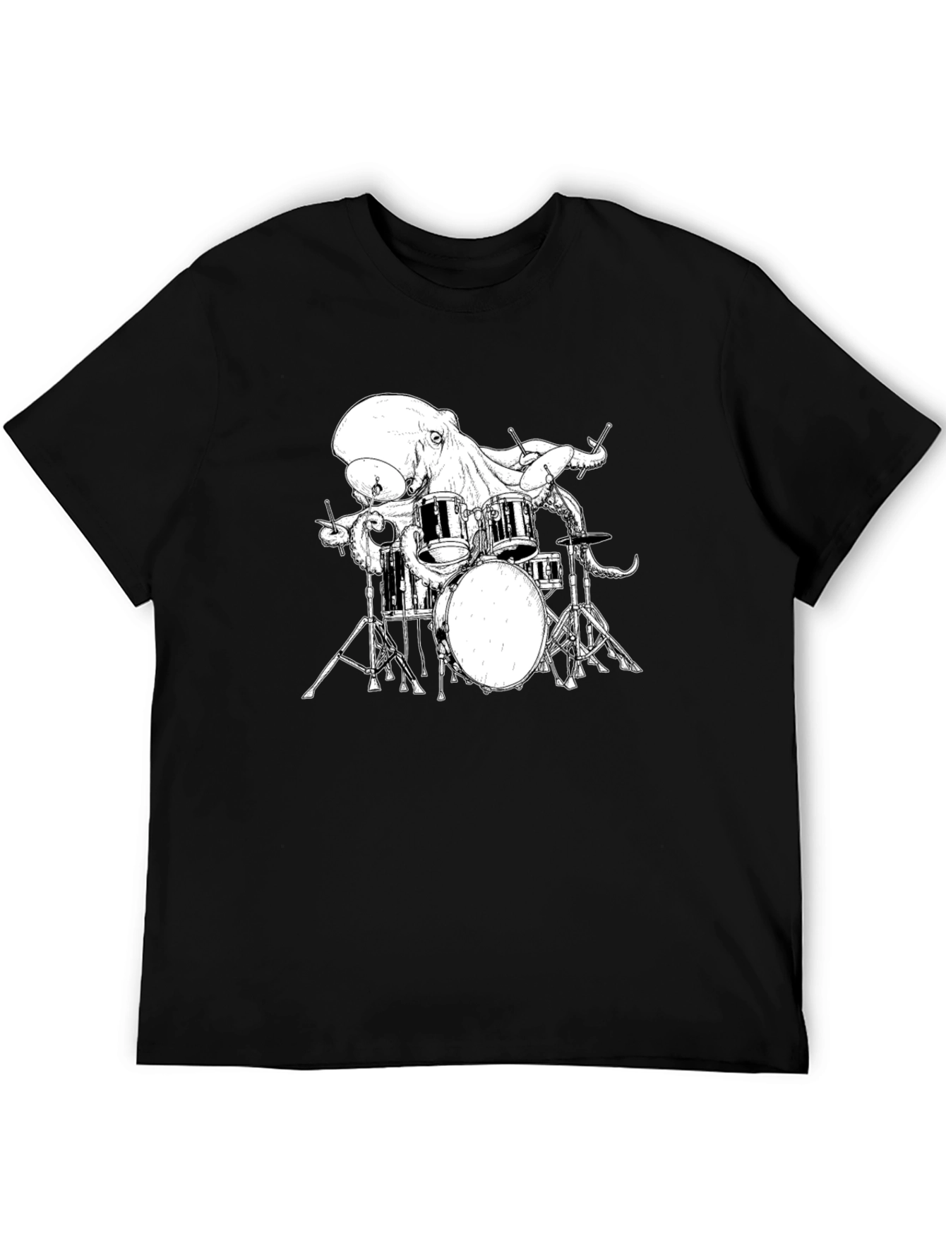 Black Octopus Drummer Graphic T-Shirt view 5