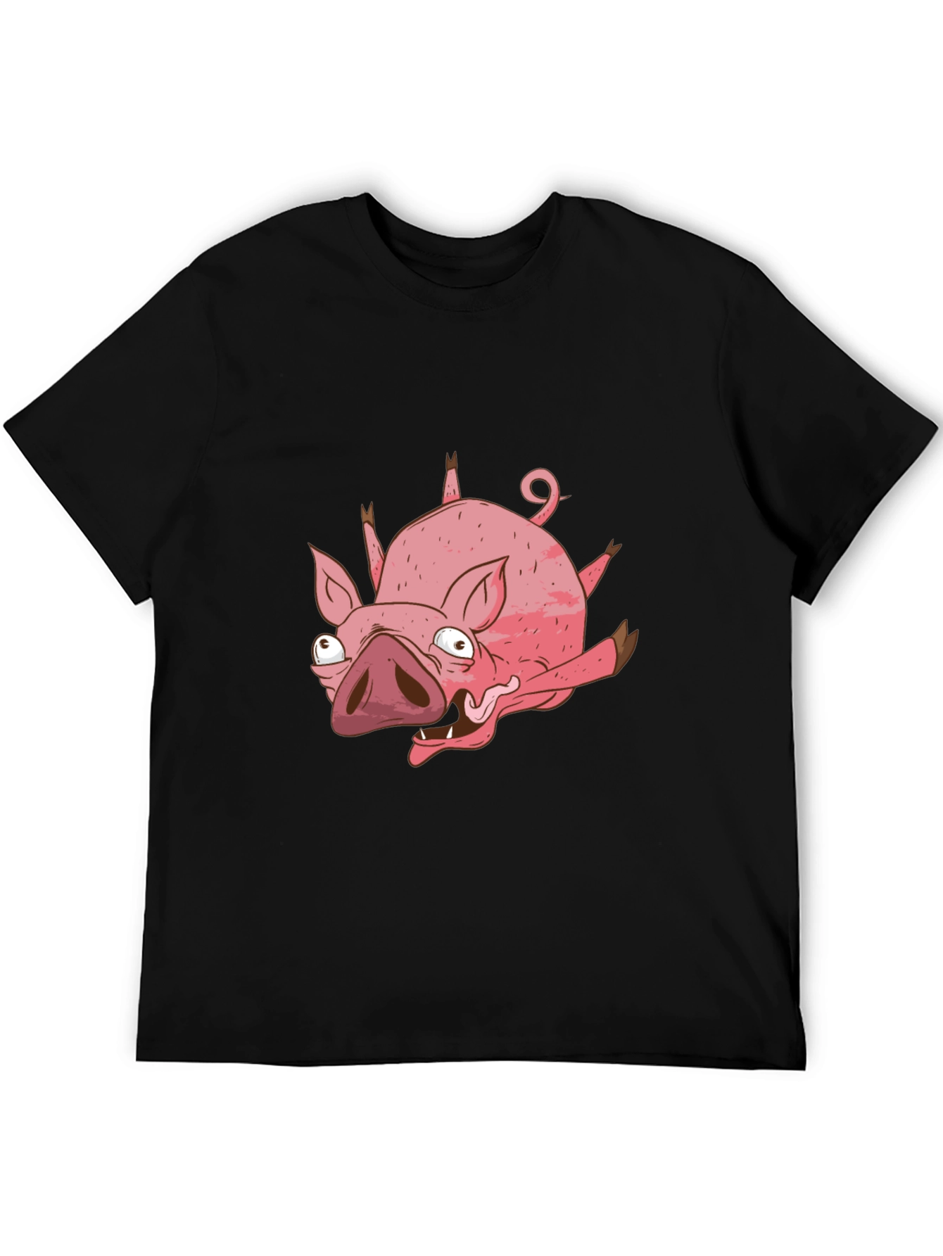 Black Funny Cartoon Pig Black T-Shirt view 5