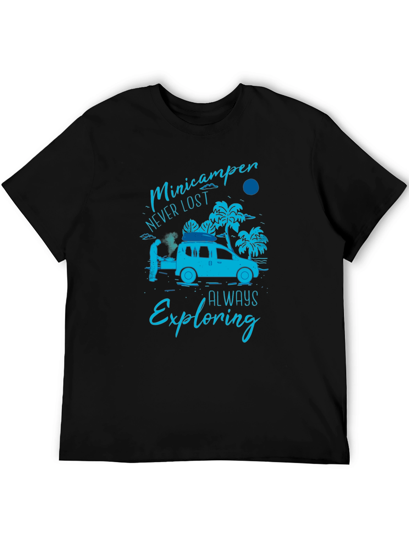Black Minicamper Adventure T-Shirt: Never Lost, Always Exploring view 5