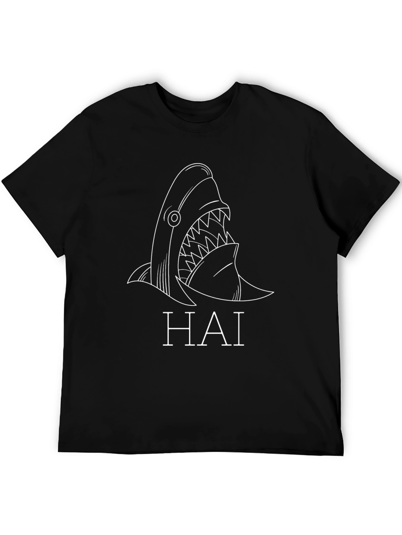 Black Black Shark Graphic Tee - 'Hai' Print view 5