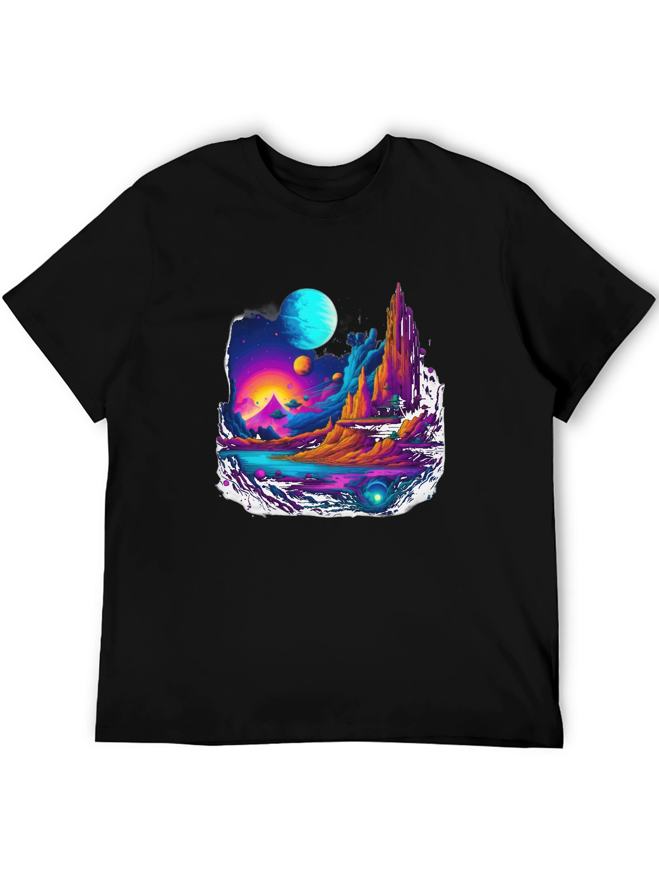 Black Vibrant Sci-Fi Landscape Graphic Tee view 5