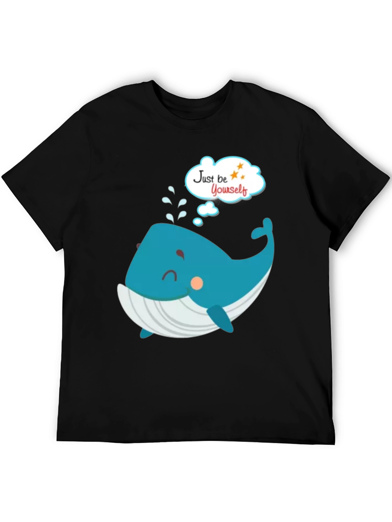Black Cartoon Whale 'Just Be Yourself' Black Graphic T-Shirt view 5