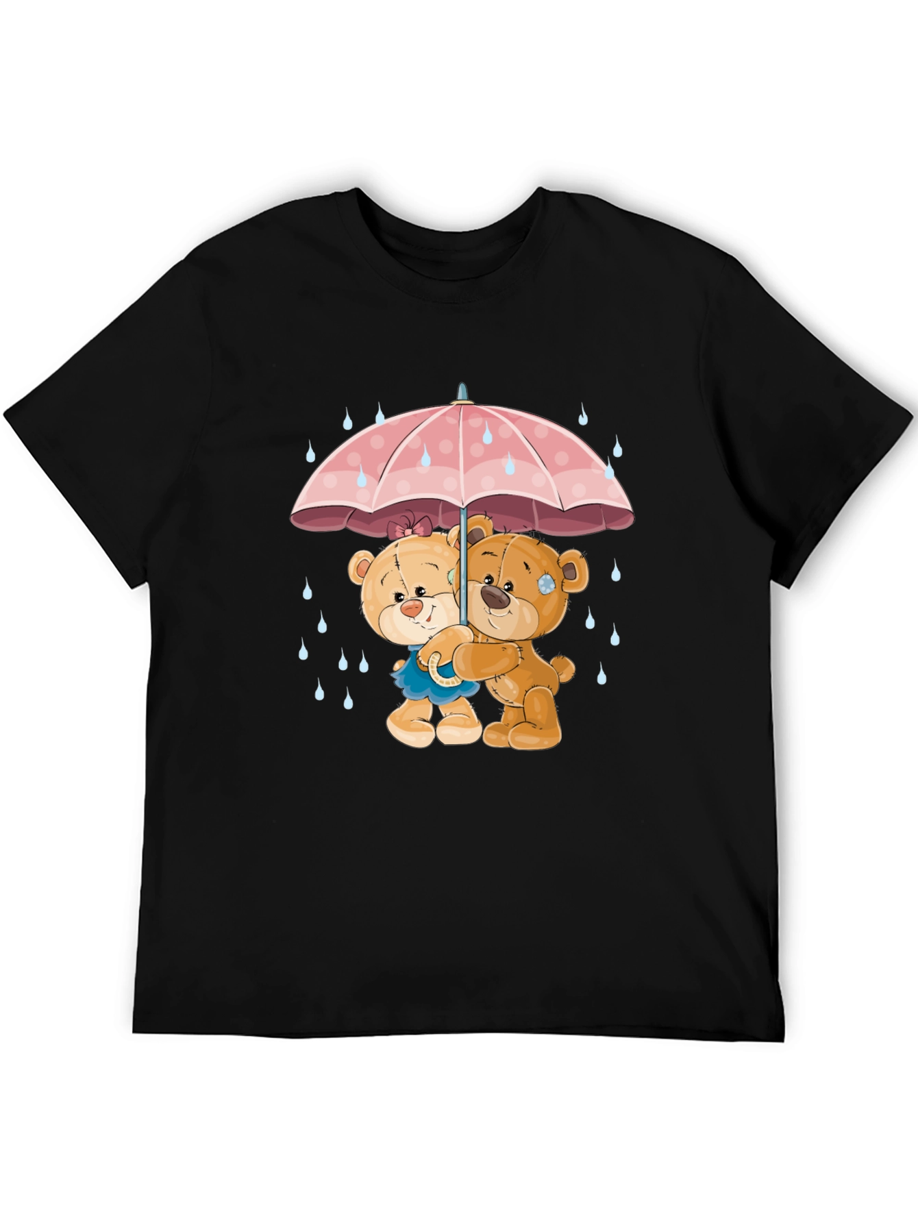Black Cute Teddy Bears Under Umbrella Graphic T-Shirt view 5