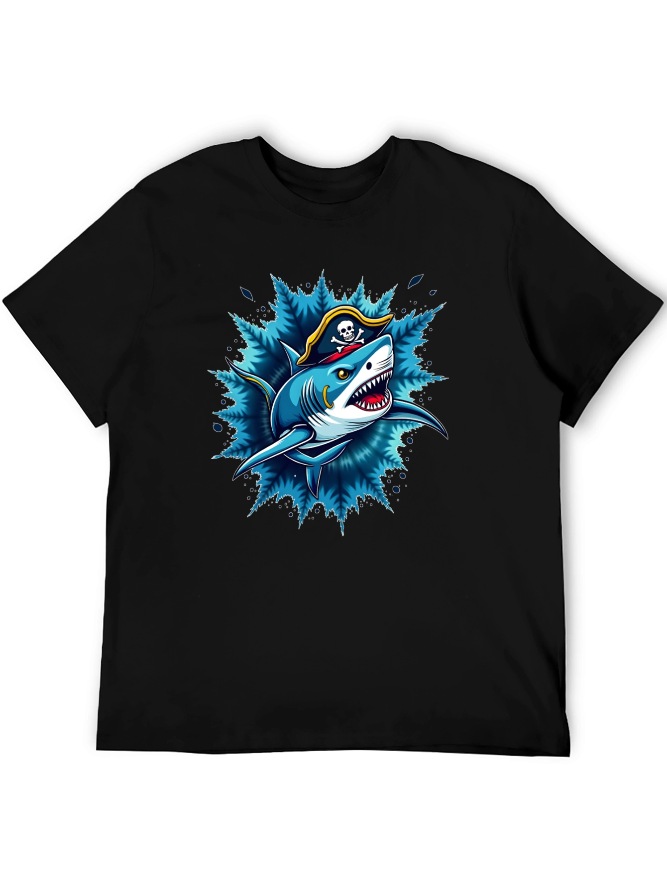 Black Pirate Shark Graphic Tee - Black Cotton T-Shirt view 5