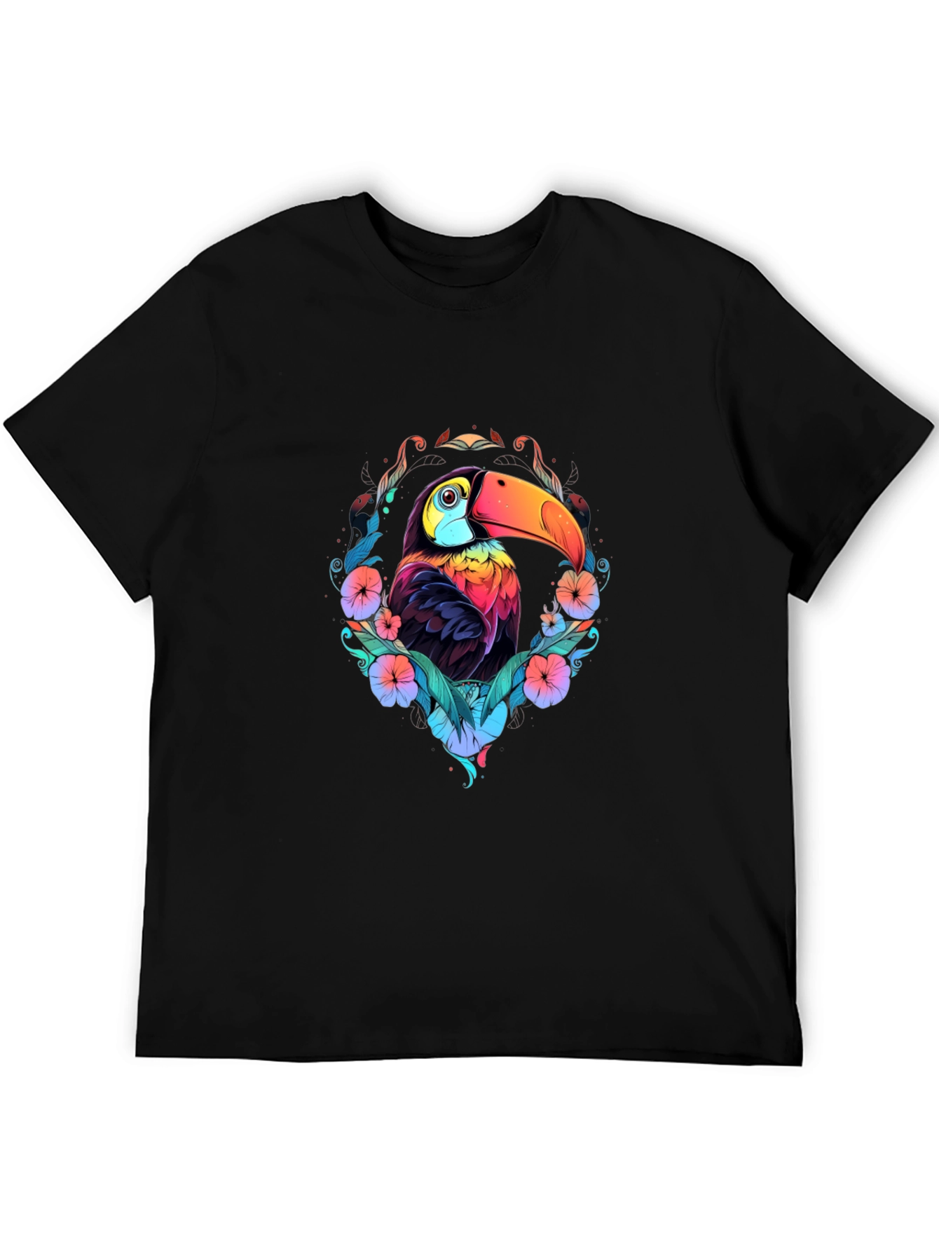 Black Vibrant Toucan Graphic Black T-Shirt view 5