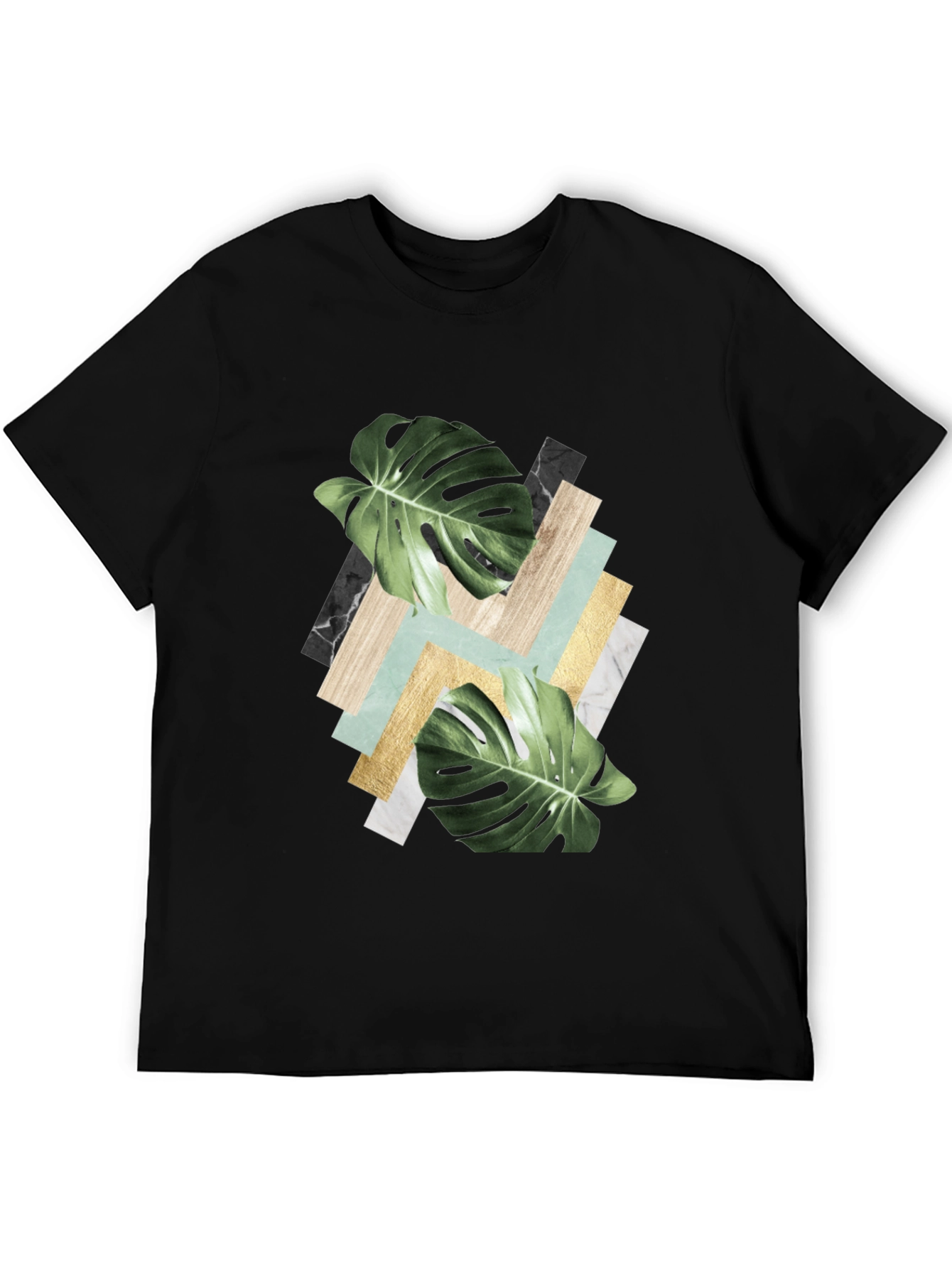 Black Tropical Leaf Geometric Print T-Shirt view 5