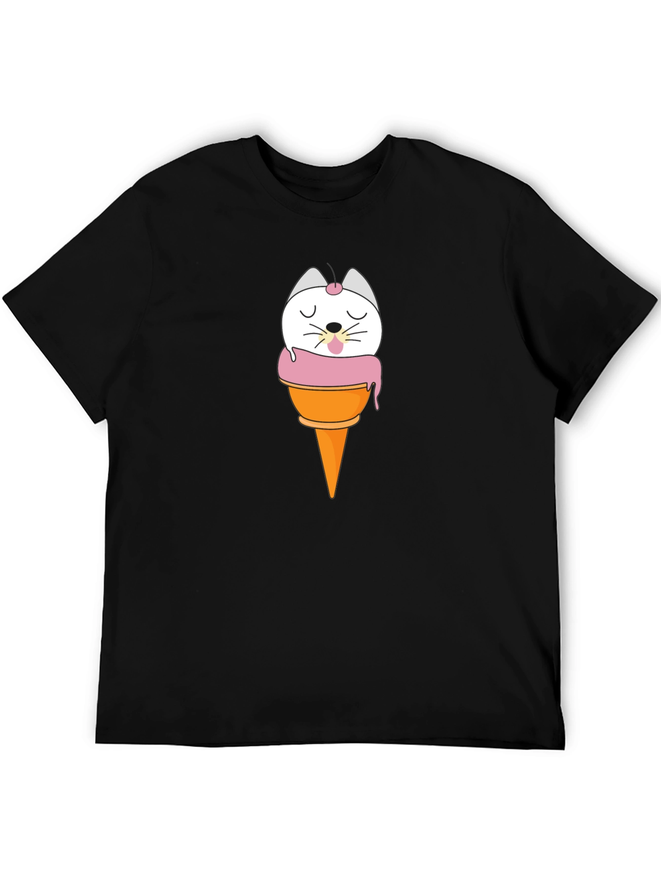 Black Cute Cat Ice Cream T-Shirt - Black view 5