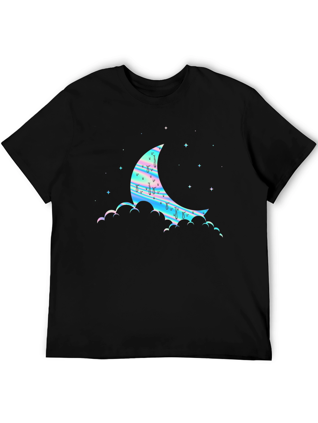 Black Dreamy Moon Graphic Tee - Black Cotton Blend view 5
