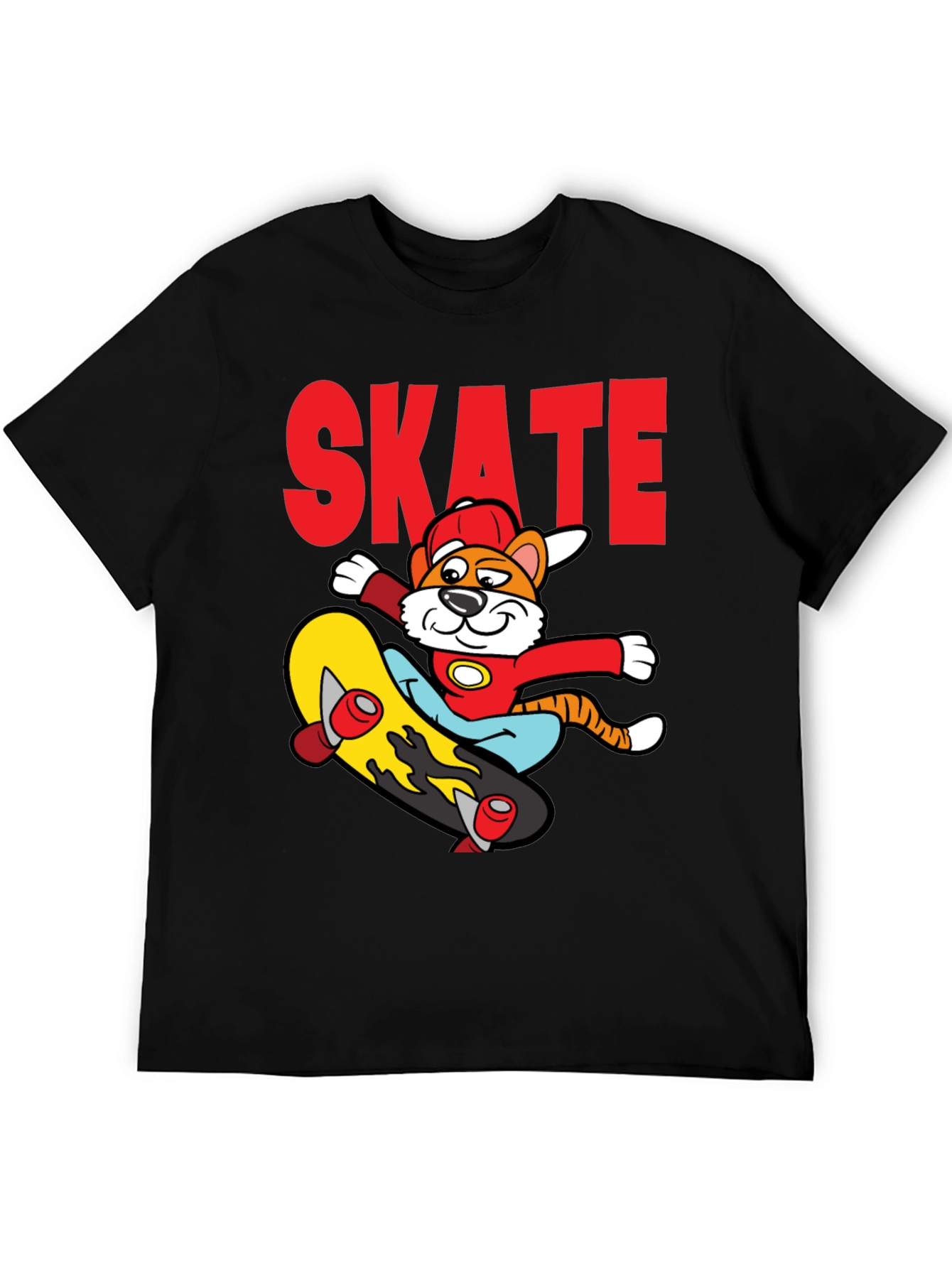 Black Skateboarding Cartoon Tiger Graphic Tee view 5
