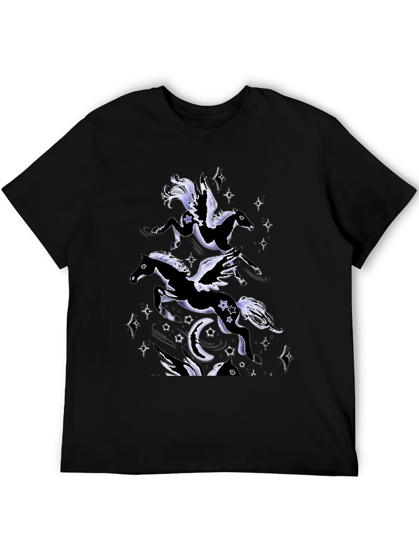 Black Celestial Pegasus Graphic T-Shirt - Men's Black Tee view 5