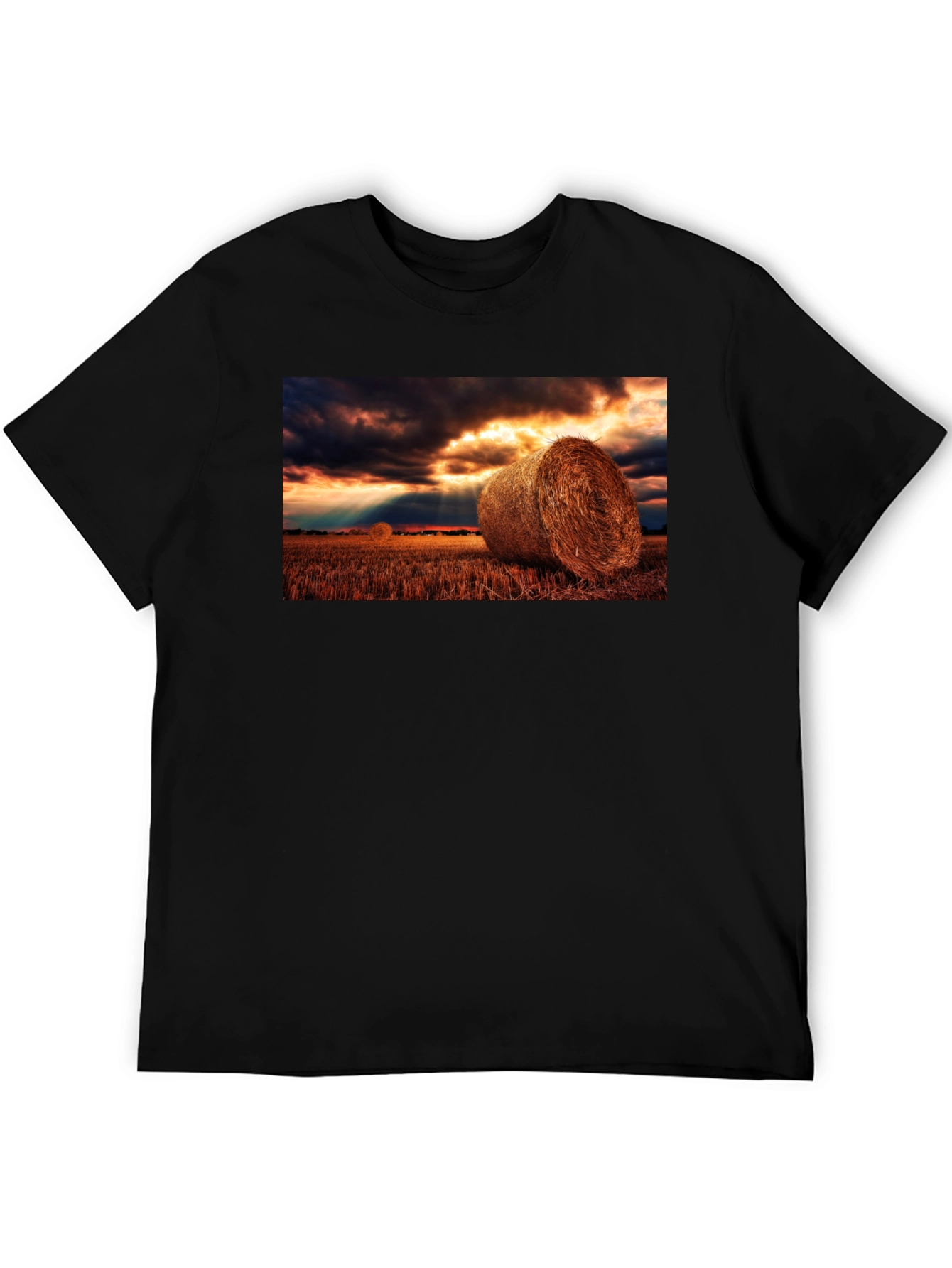 Black Harvest Hay Bales Graphic Tee - Unisex Black T-Shirt view 5