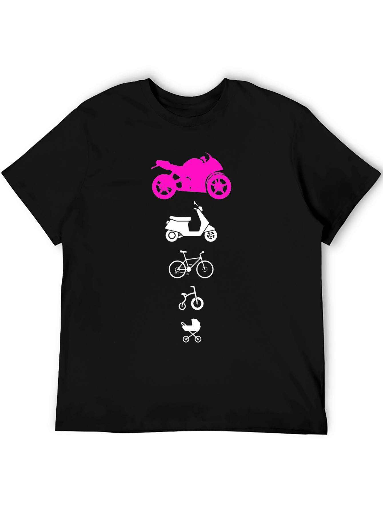 Black Evolution of Man Tee: Motorcycle, Scooter, Bike, Baby Carriage view 5
