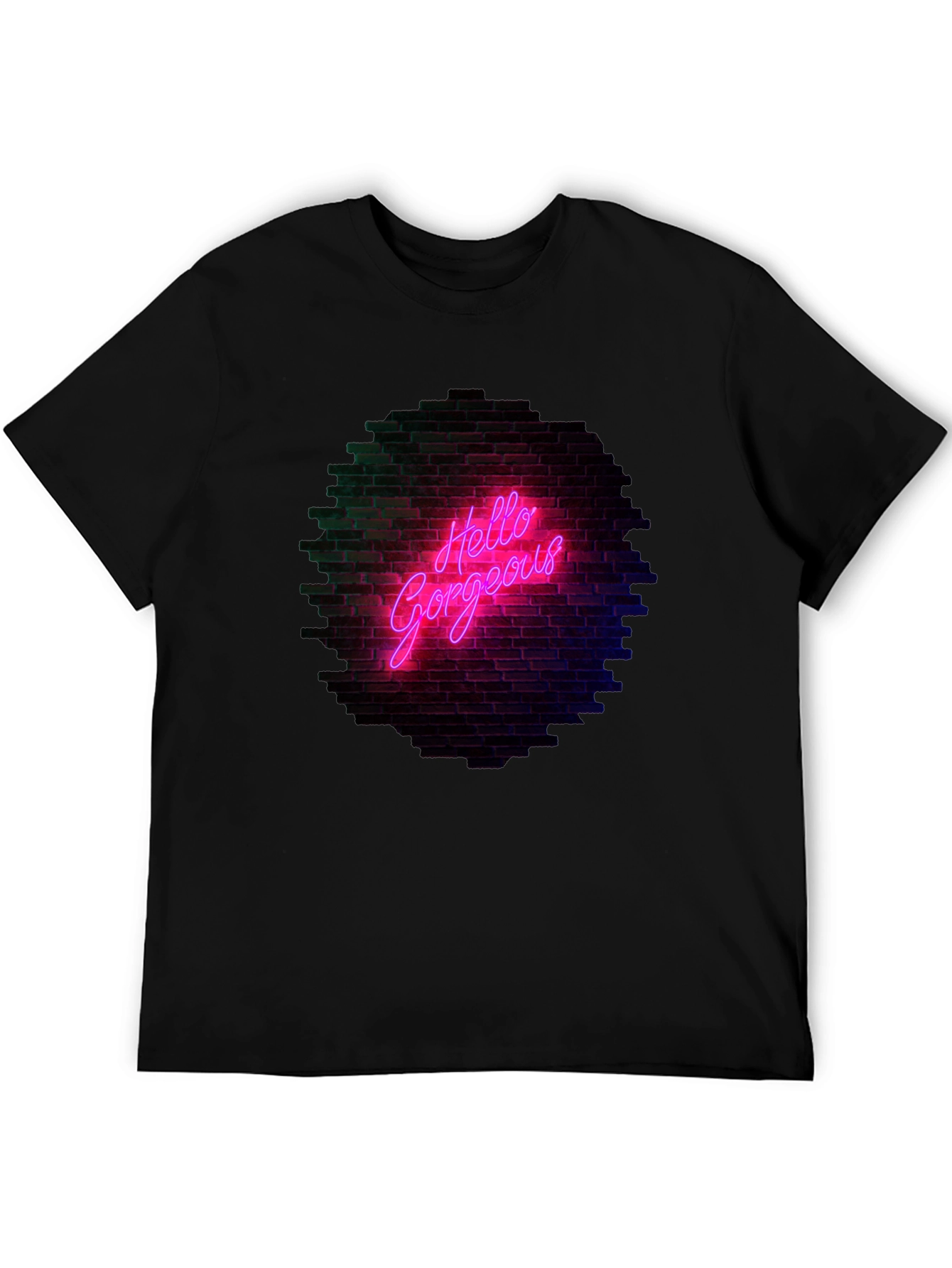 Black Hello Gorgeous Graphic Tee - Neon Brick Wall Design view 5