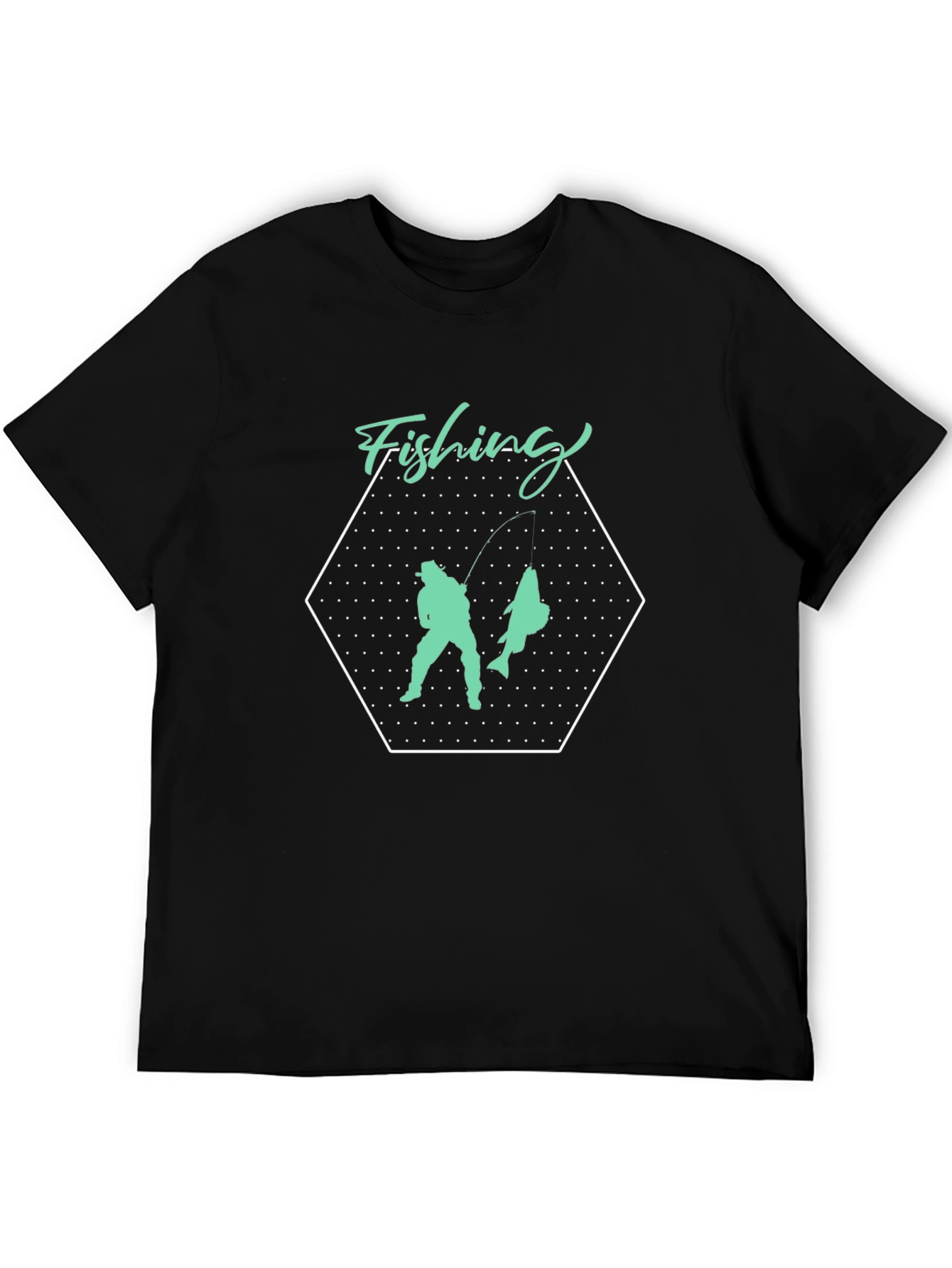 Black Fishing T-Shirt, Graphic Tee, Black Crew Neck Shirt view 5