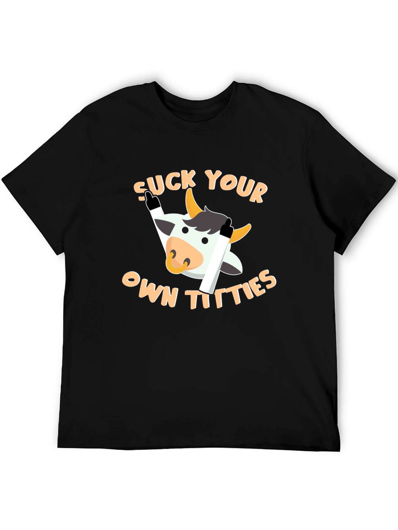 Black Funny Cow Graphic T-Shirt - "Suck Your Own Titties" view 5