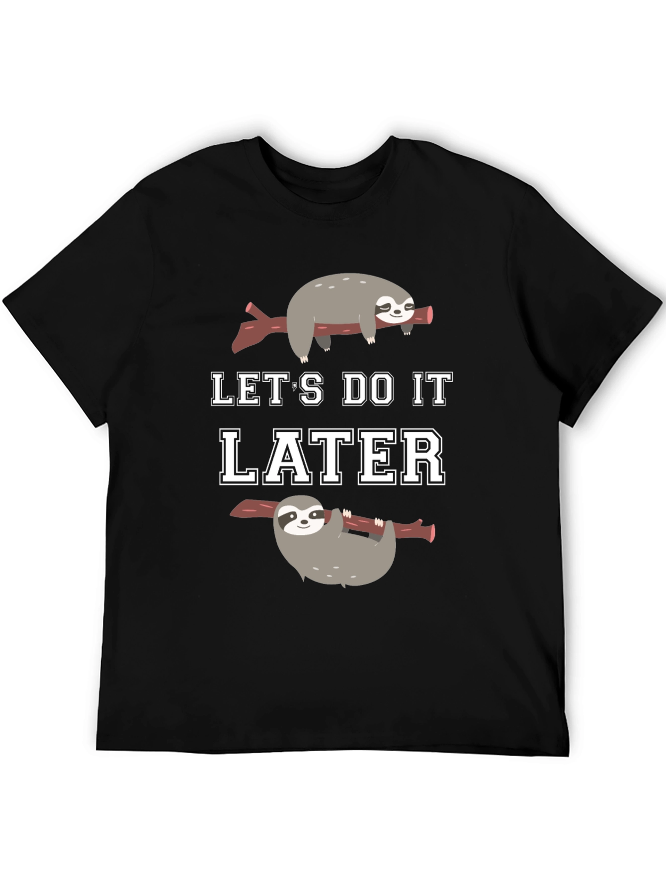 Black Let's Do It Later Sloth Graphic T-Shirt view 5