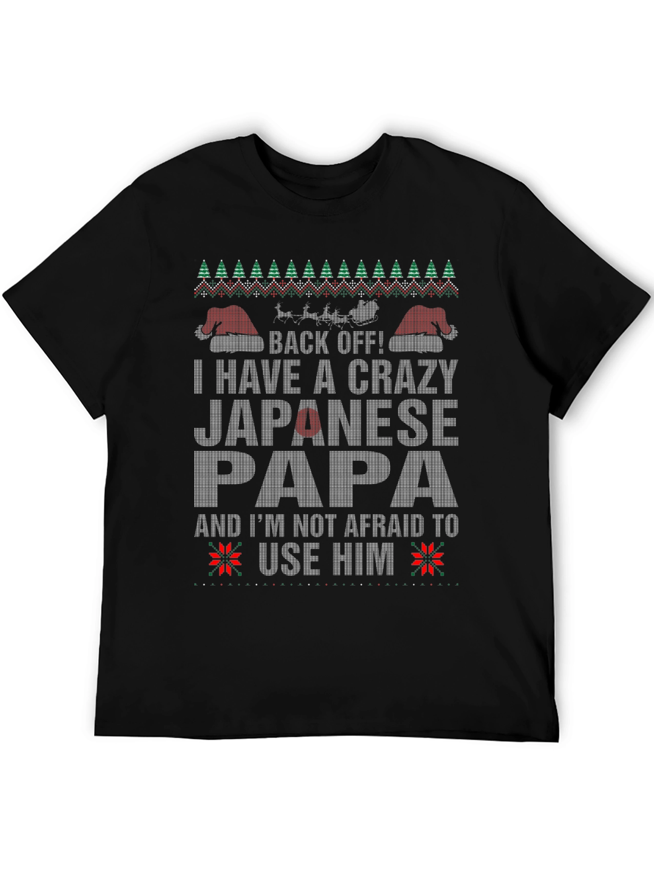 Black Crazy Japanese Papa Christmas T-Shirt - Funny Holiday Tee view 5