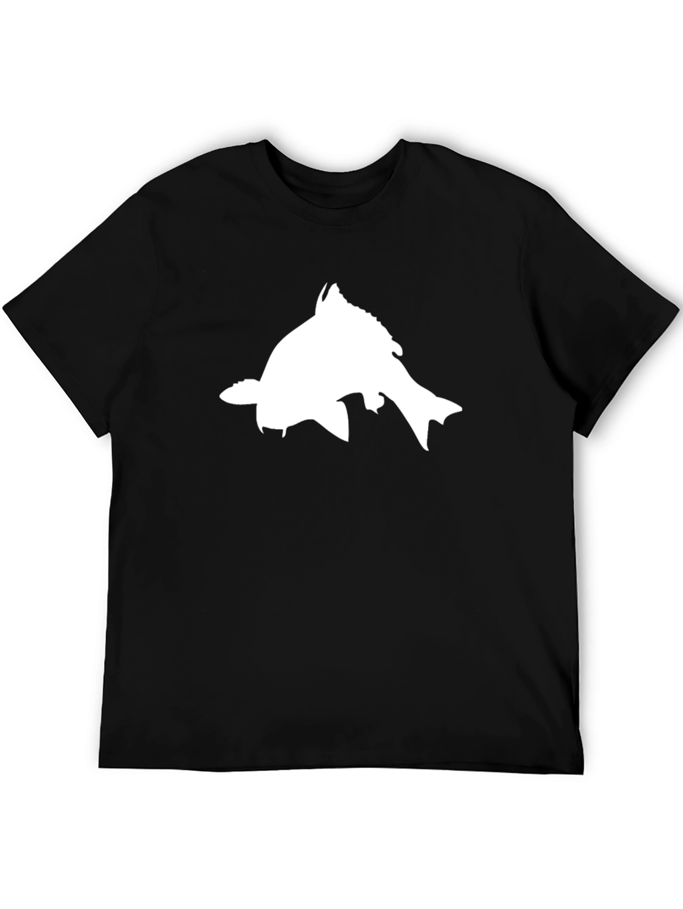 Black Men's Black T-Shirt with White Fish Graphic view 5