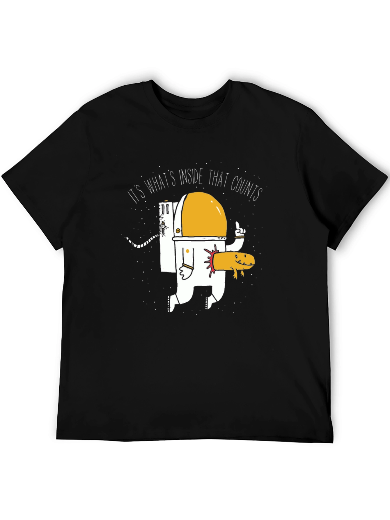 Black Funny Astronaut and Axolotl Graphic T-Shirt - Black view 5