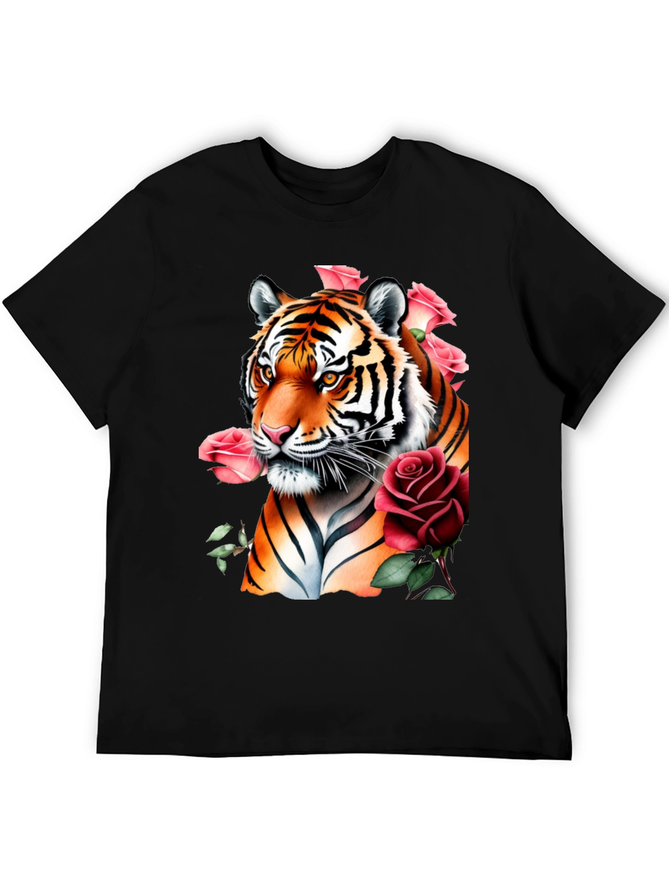 Black Tiger & Roses Graphic Print Black T-Shirt view 5