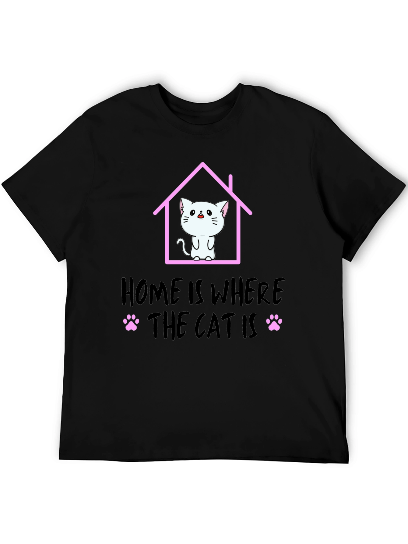 Black Home Is Where The Cat Is T-Shirt, Cat Lover Tee view 5