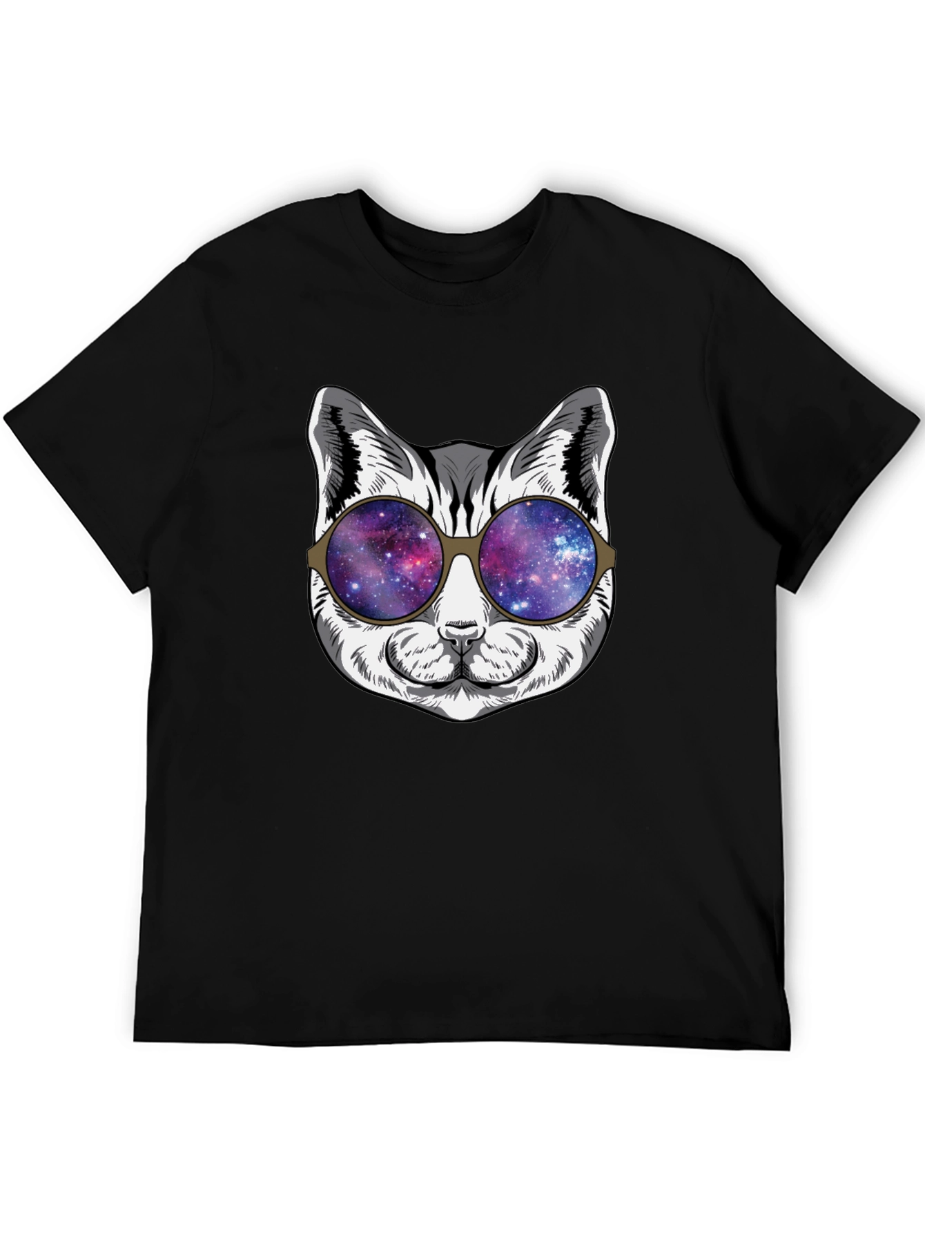 Black Cool Cat Galaxy Sunglasses Black T-Shirt view 5