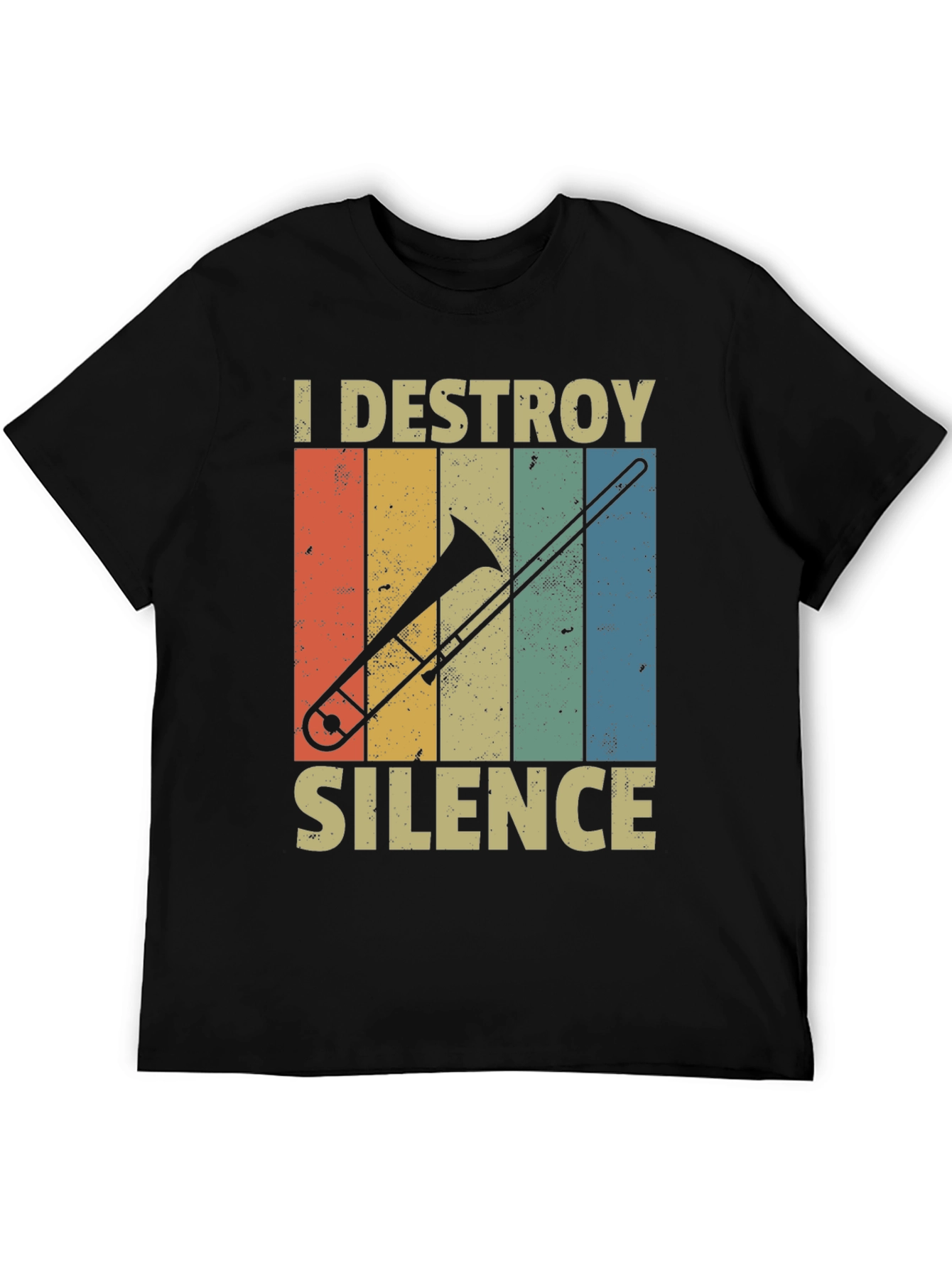 Black I Destroy Silence Trombone Player T-Shirt view 5