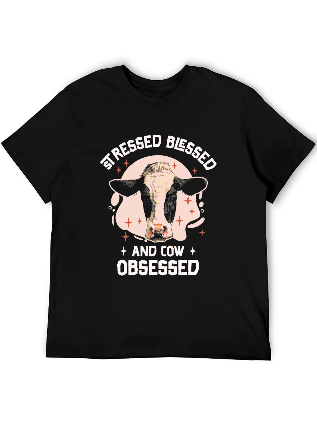 Black Stressed Blessed and Cow Obsessed T-Shirt view 5