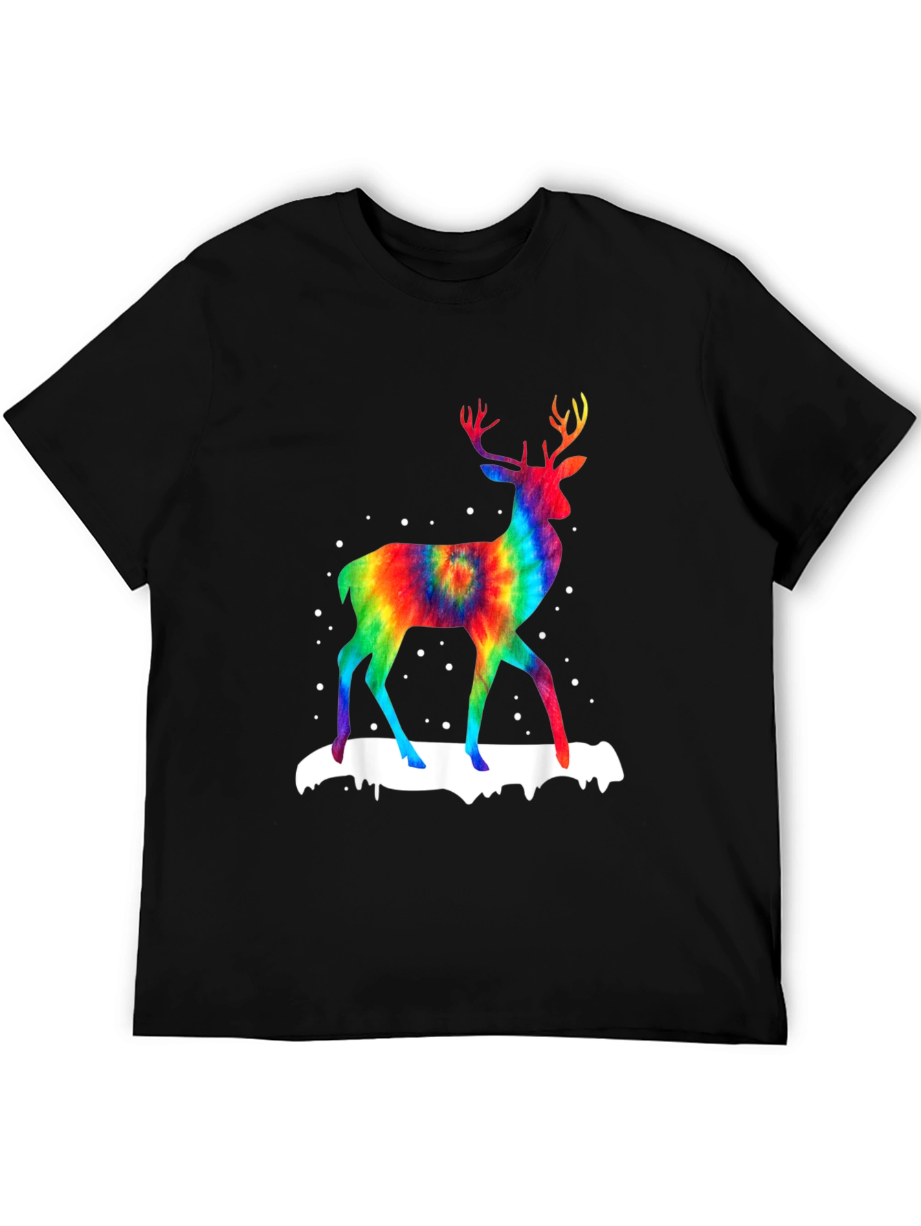 Black Rainbow Tie-Dye Deer Graphic T-Shirt view 5