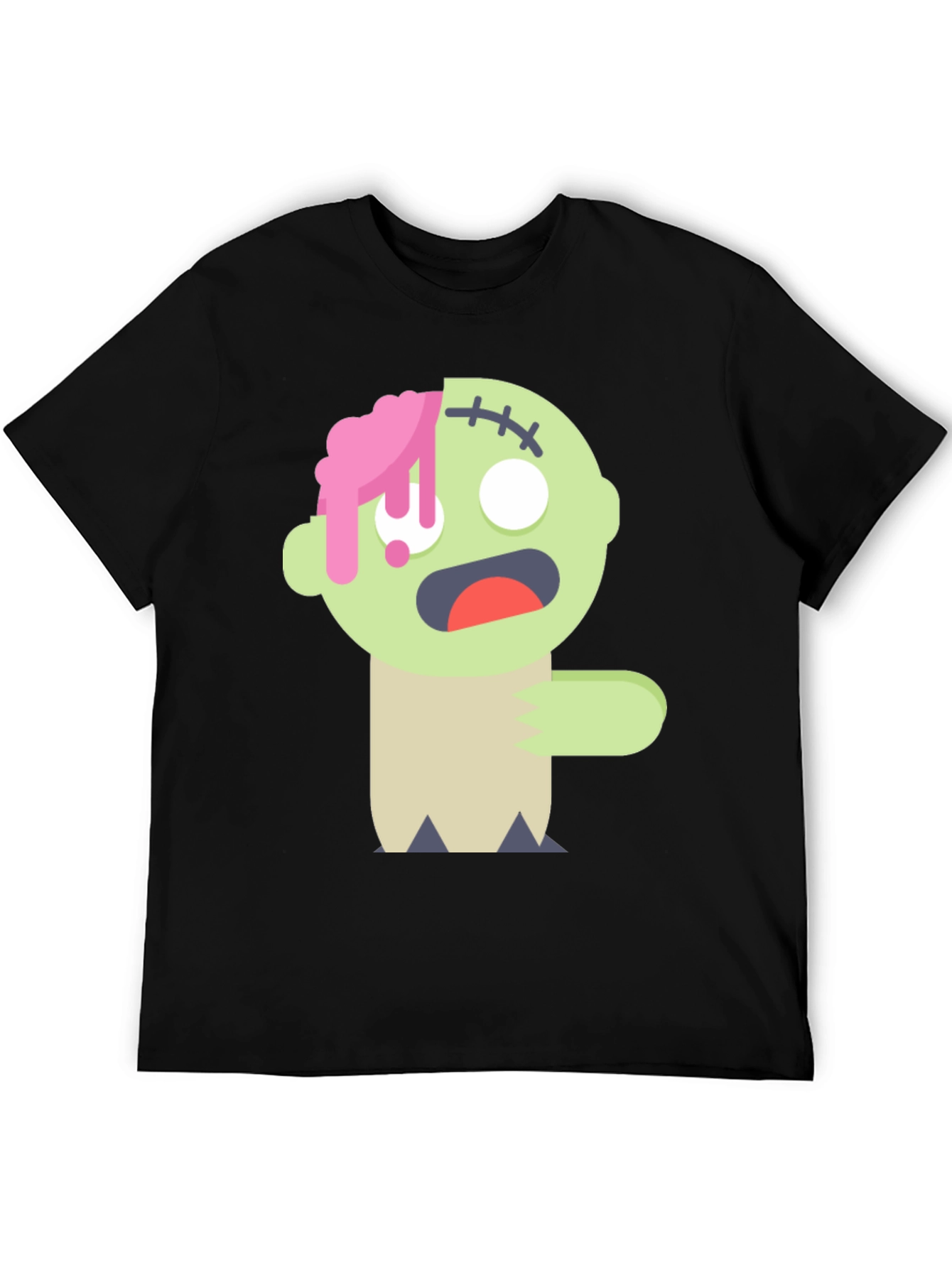 Black Zombie Cartoon Graphic T-Shirt view 5