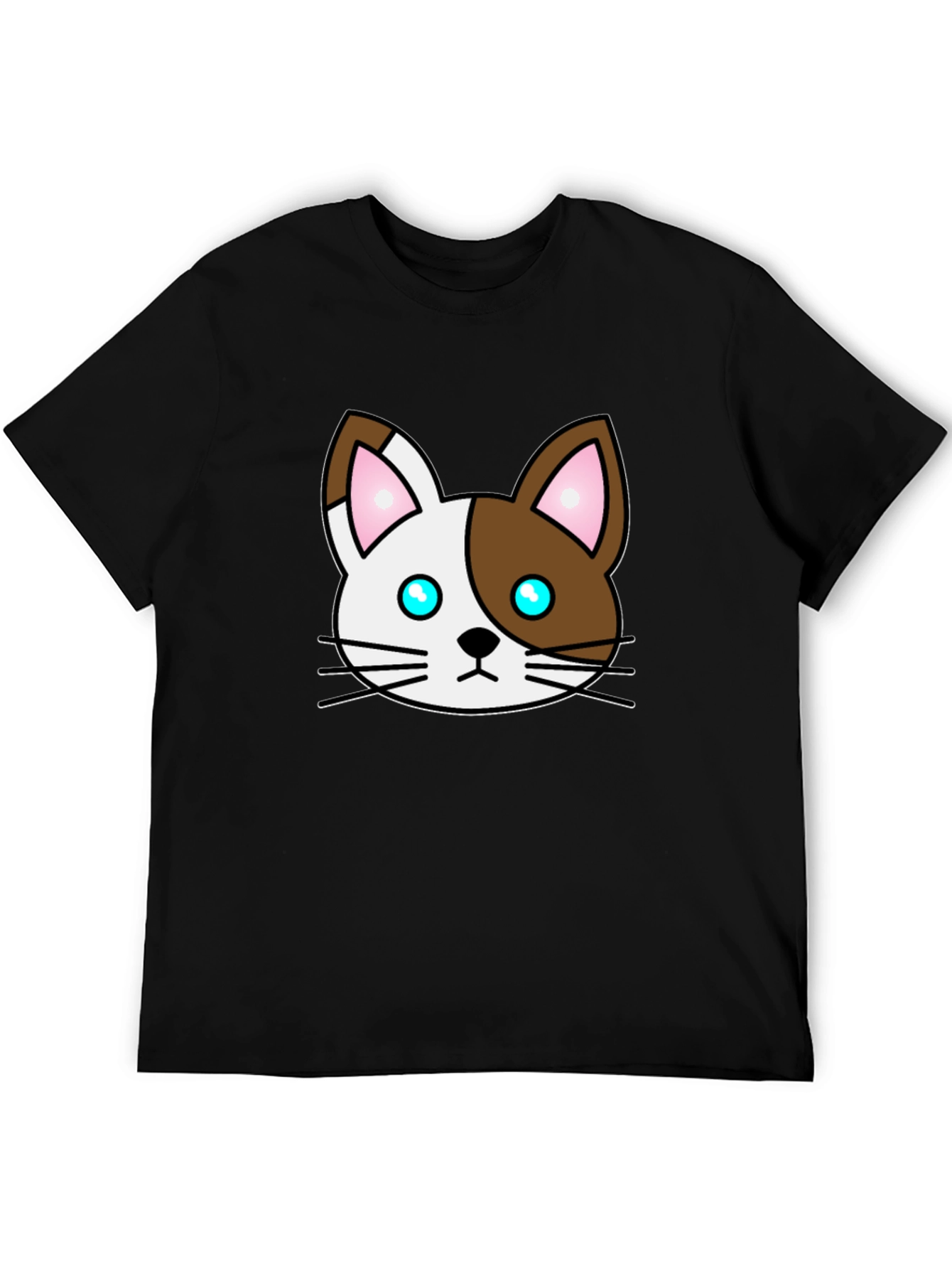 Cartoon Cat Face Graphic T-Shirt - Unisex Black Tee - 5