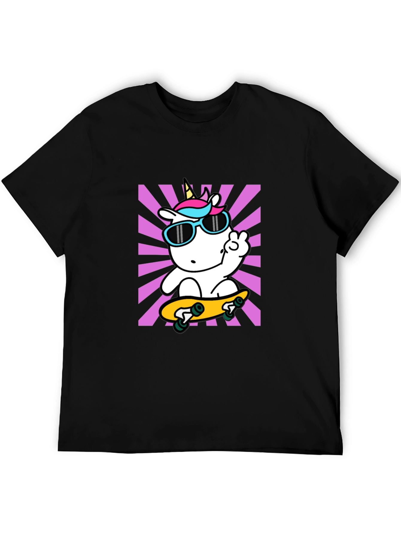 Black Cool Unicorn Skateboard T-Shirt view 5