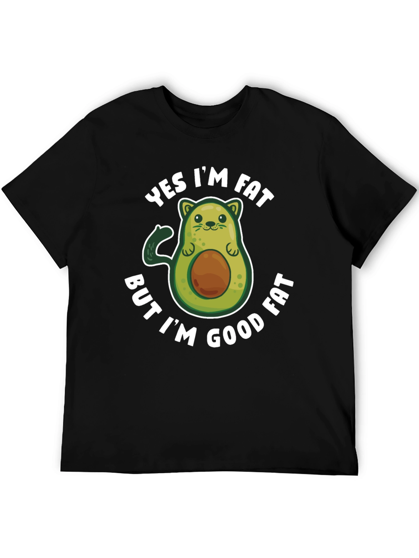 Black Funny Avocado Graphic T-Shirt - Yes I'm Fat But I'm Good Fat view 5