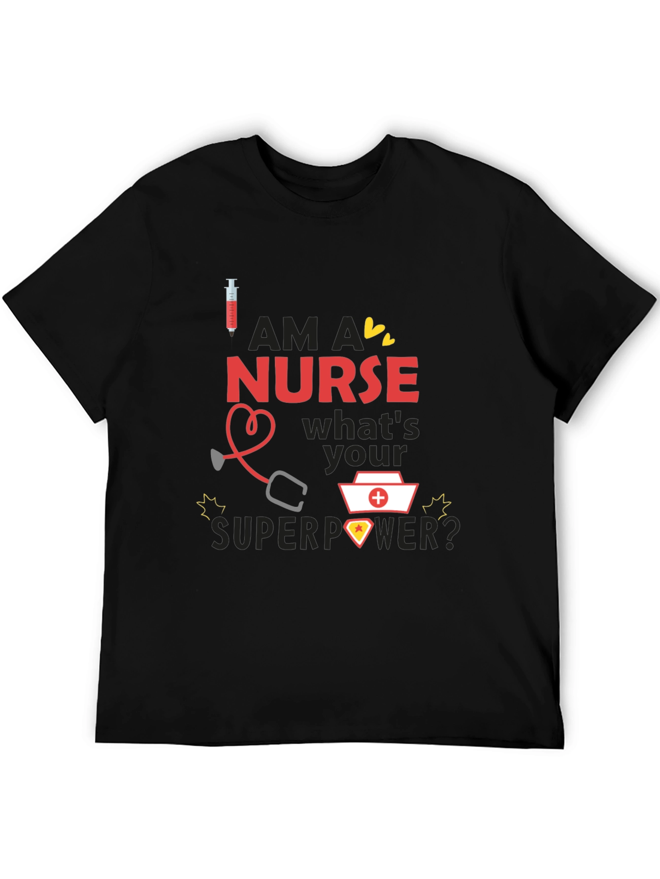 Black Nurse Superpower T-Shirt - Black, Novelty Graphic Tee view 5