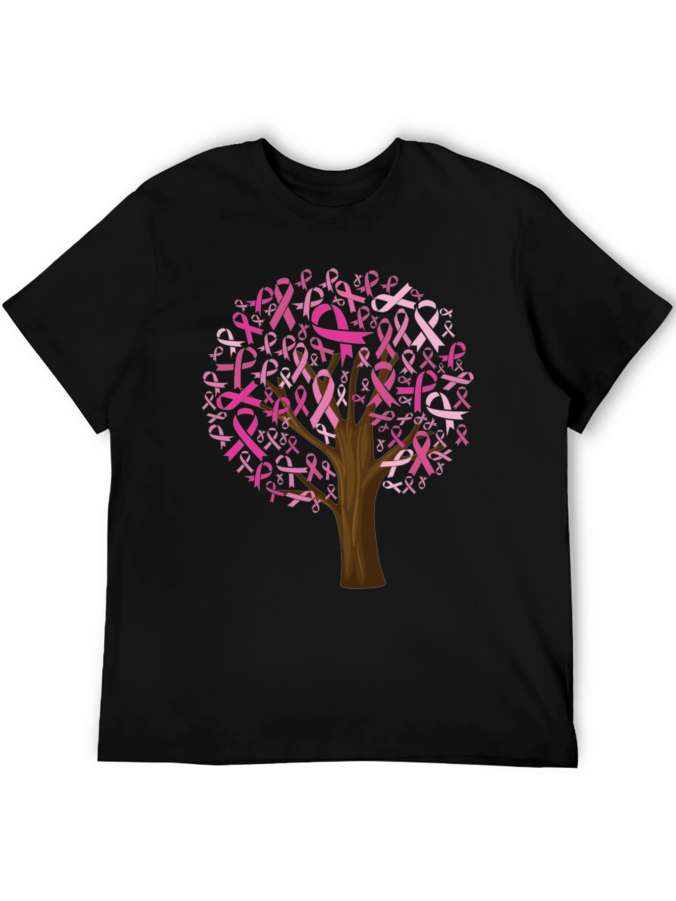 Black Breast Cancer Awareness Ribbon Tree Black Tee view 5