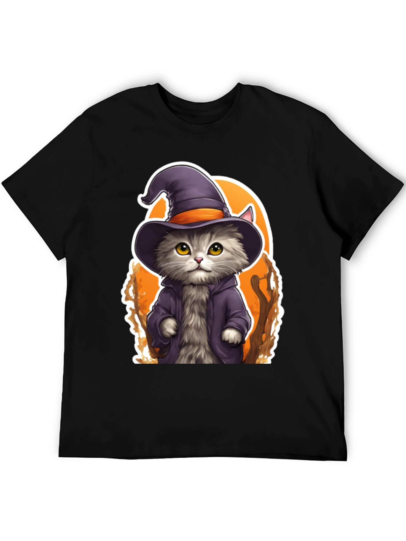 Black Wizard Cat Graphic Tee - Spooky Season Shirt view 5