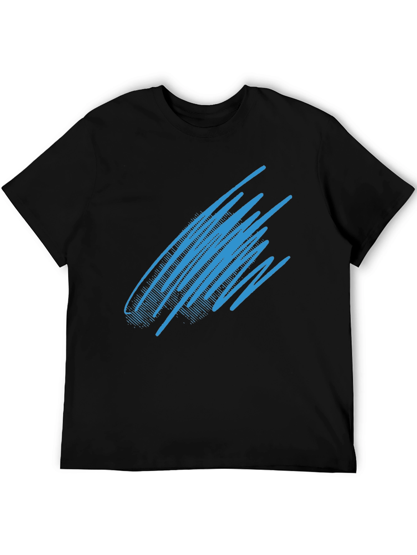 Black Abstract Blue Line Graphic Black T-Shirt view 5