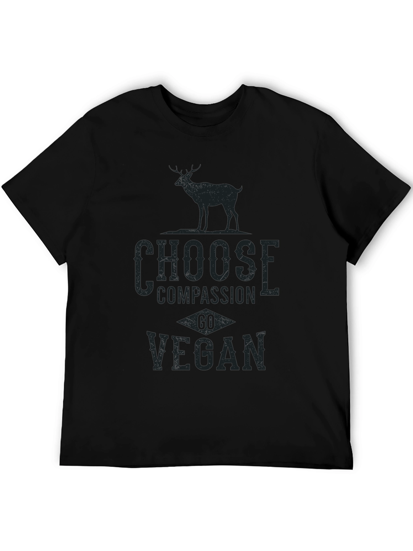 Black Vegan Compassion Tee - Deer Graphic Print T-Shirt view 5